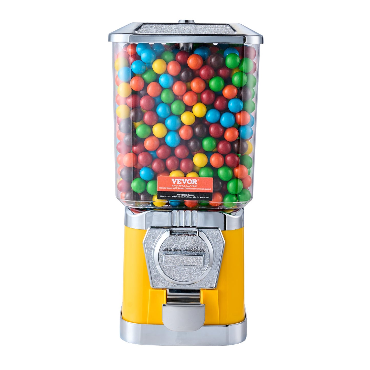 Gumball Machine for Kids, 17"H Home Candy Vending Machine, PC Gumball Dispenser, Bubble Gum Machine for Game Stores, Coin Operated Gumball Bank for Toy Capsules Bouncy Balls Candy, Yellow