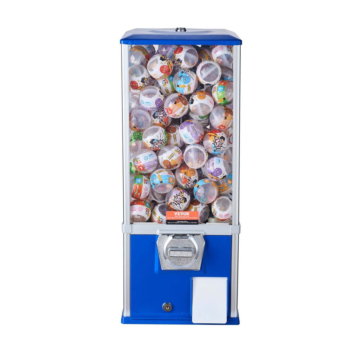 Gumball Machine for Kids, 25" Height Home Vending Machine, PS Bouncy Balls Dispenser, Hold 230 Capsule Toys, Rectangle Bubble Gum Machine for Game Stores, Coin Operated Gumball Bank, Blue