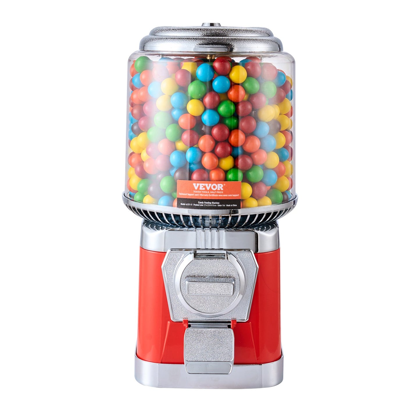 Gumball Machine for Kids, 16"H Home Candy Vending Machine, PC Round Gumball Dispenser, Bubble Gum Machine for Game Stores, Coin Operated Gumball Bank for Toy Capsules Bouncy Balls Candy, Red
