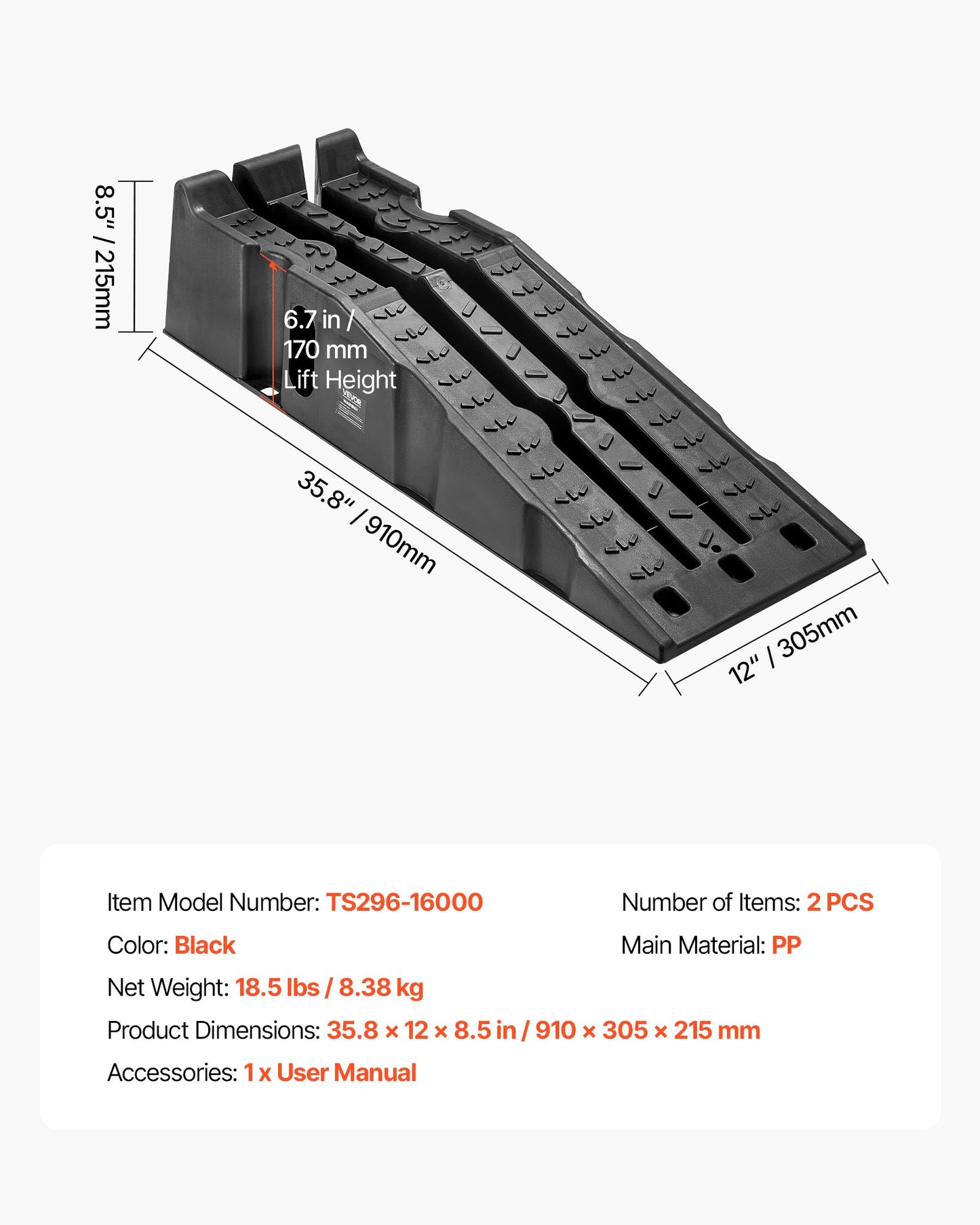 Car Ramps, 2 PCS 16000 lbs GVW Capacity, 6.7 in Lift Height, Portable High Profile Car Service Ramps for Home Garage Maintenance and Oil Changes, Heavy Duty for Truck SUV Vehicle Repair, Black