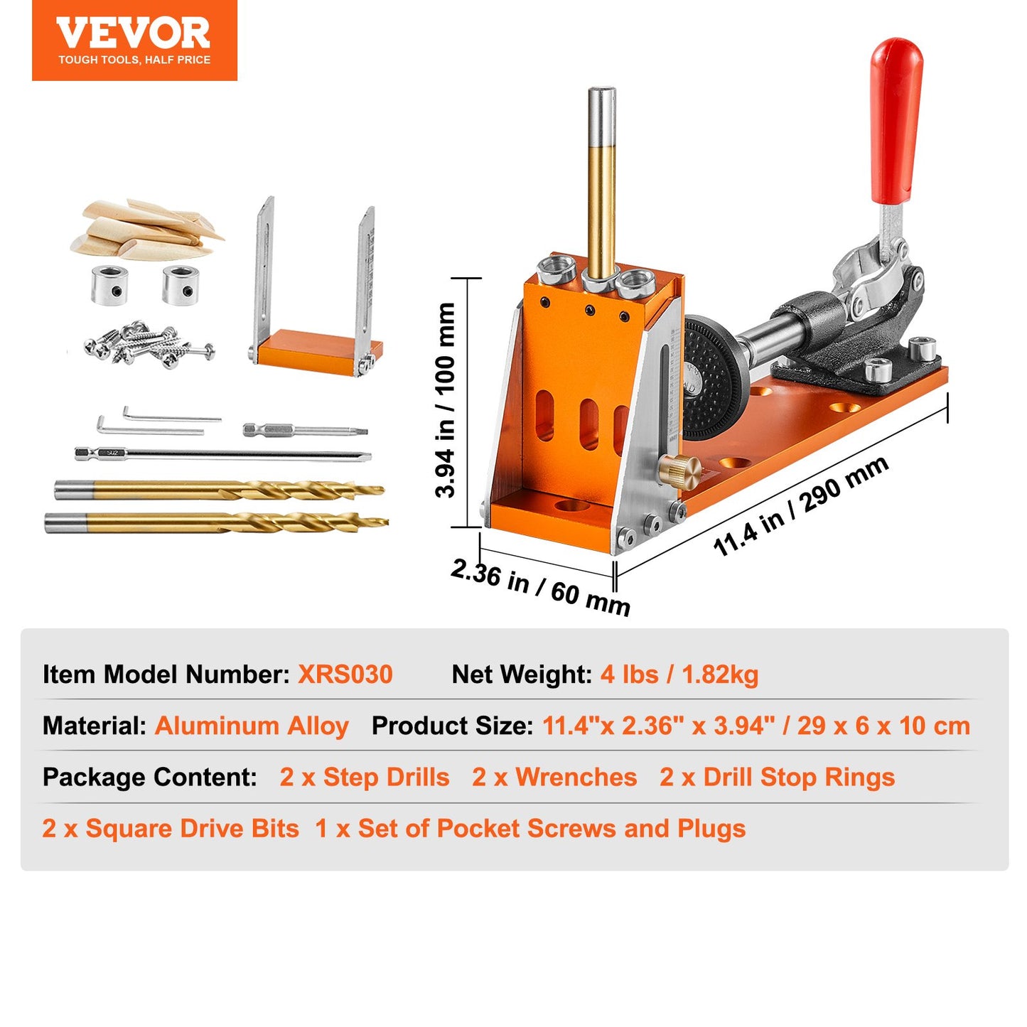 30 Pcs Pocket Hole Jig Kit, Adjustable & Easy to Use Pocket Hole Jig System with Step Drills, Drill Stop Rings, Wrenches, and Square Drive Bits, Dual Scale Marks for DIY Carpentry Projects