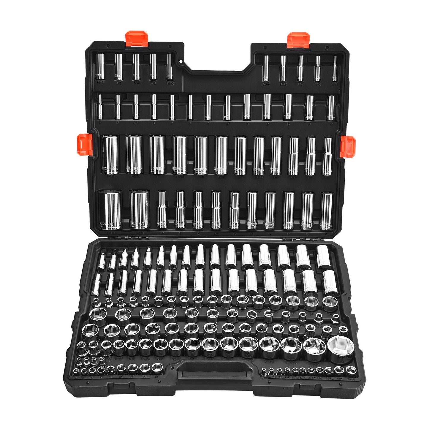 Socket Set, 163 Pieces, 3/8 & 1/4 & 1/2 inch Drive Socket Tool Set, SAE and Metric, Deep and Standard, Mechanic Tool Kit with Storage Case, Chrome Plated CR-V Alloy Steel, for Automotive Repair