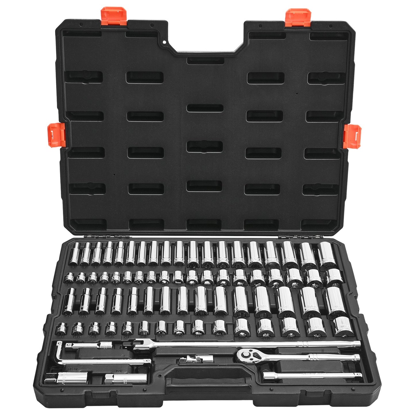 Socket Set, 76 Pieces, 3/8 inch Drive Socket and Ratchet Set, SAE and Metric, Deep and Shallow, Mechanic Tool Kit with Accessories and Storage Case, CR-V Alloy Steel, for Automotive Repair
