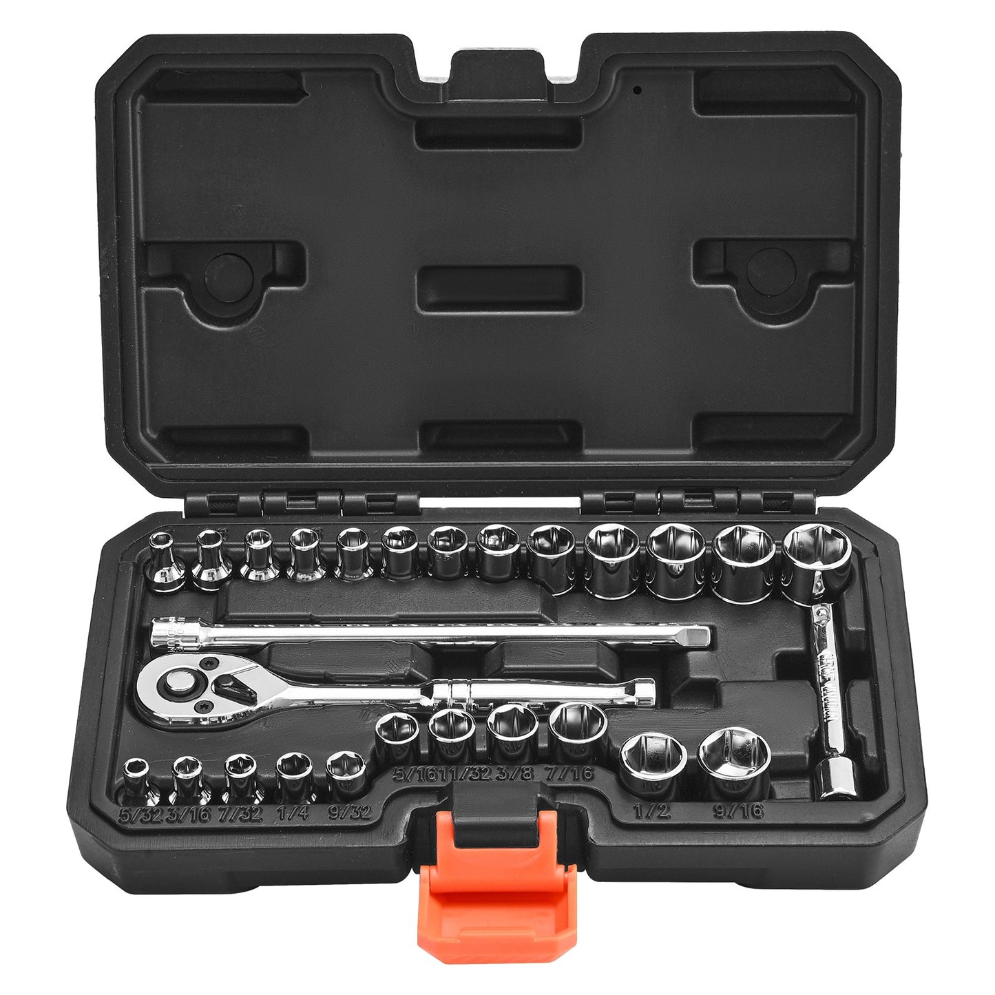 Socket Set, 27 Pieces, 1/4 inch Drive Socket and Ratchet Set, SAE and Metric, Mechanic Tool Kit with Ratchet Wrench, Extension Bar and Storage Case, CR-V Alloy Steel, for Automotive Repair