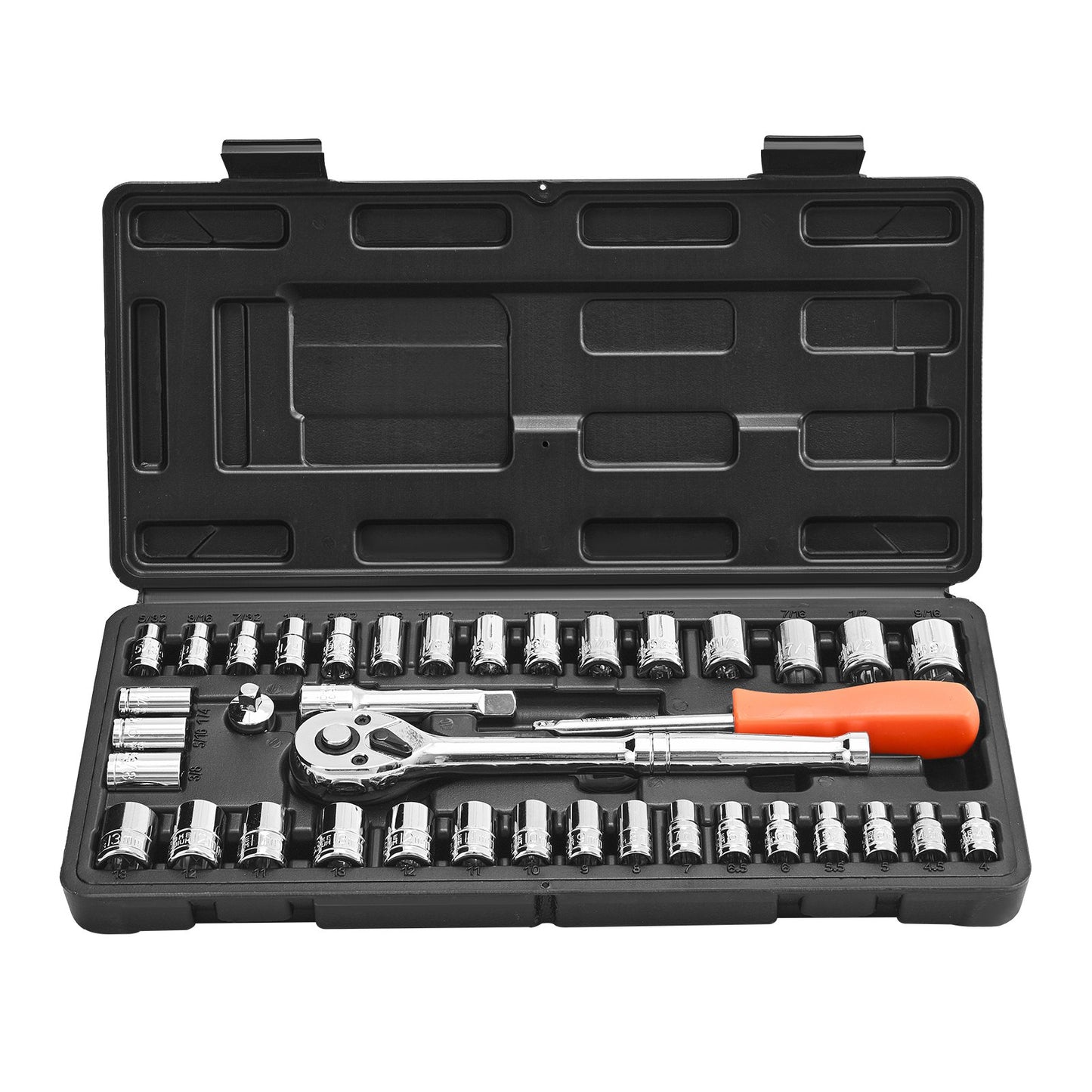 Socket Set, 39 Pieces, 3/8 & 1/4 inch Drive Socket and Ratchet Set, SAE and Metric Size, Mechanic Tool Kit with Ratchet Wrench, Accessories, Storage Case, CR-V Alloy Steel, for Automotive Repair