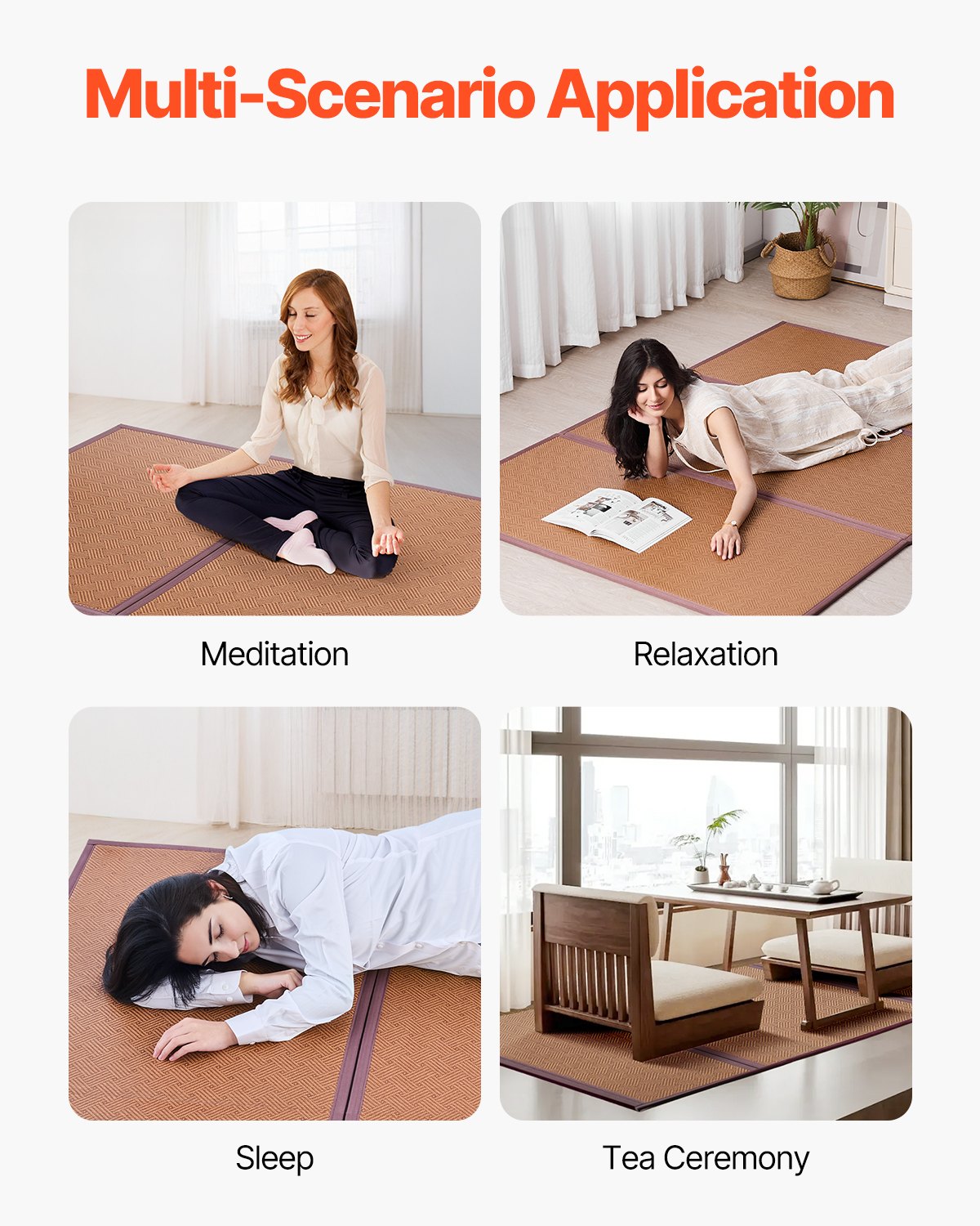 Japanese Tatami Mat, 80 x 55 in Foldable Handwoven Natural Rattan Tatami Mat, Non-Slip & Easily Cleaned Japanese Tatami Floor Mat, Summer Breathable Sleeping Mat for Meditation Yoga Relaxation