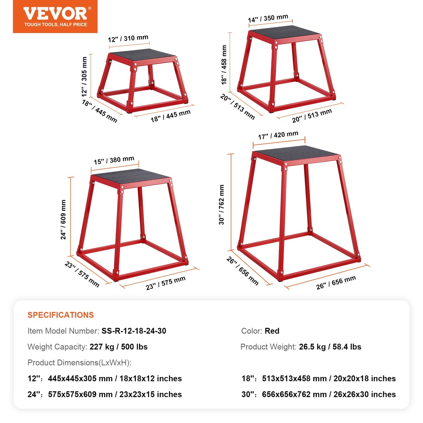 Plyometric Jump Boxes, 12/18/24/30 Inch Plyo Box, Platform and Jumping Agility Box, Anti-Slip Fitness Exercise Step Up Box Set for Home Gym Training, Conditioning Strength Training, Red