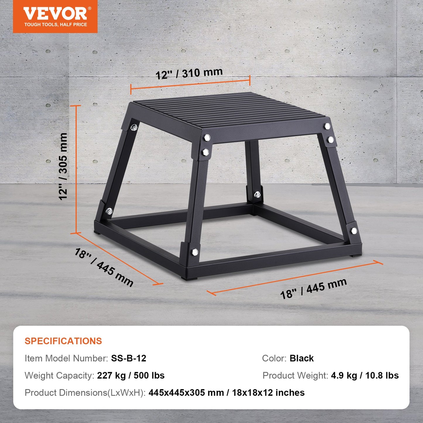 Plyometric Jump Box, 12 Inch Plyo Box, Steel Plyometric Platform and Jumping Agility Box, Anti-Slip Fitness Exercise Step Up Box for Home Gym Training, Conditioning Strength Training, Black