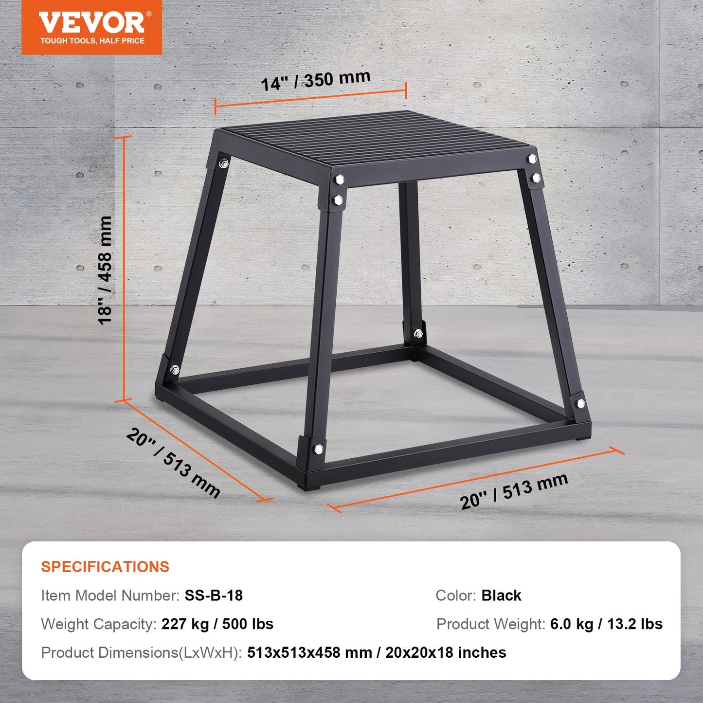 Plyometric Jump Box, 18 Inch Plyo Box, Steel Plyometric Platform and Jumping Agility Box, Anti-Slip Fitness Exercise Step Up Box for Home Gym Training, Conditioning Strength Training, Black
