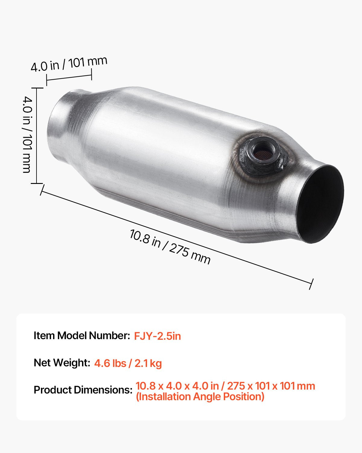 Universal Catalytic Converter, 2.5 Inch Inlet/Outlet, 2 Pack High Flow Car Catalytic Converter with O2 Port, Direct Replacement, Stainless Steel Material, for Quick Exhaust Gas Purification