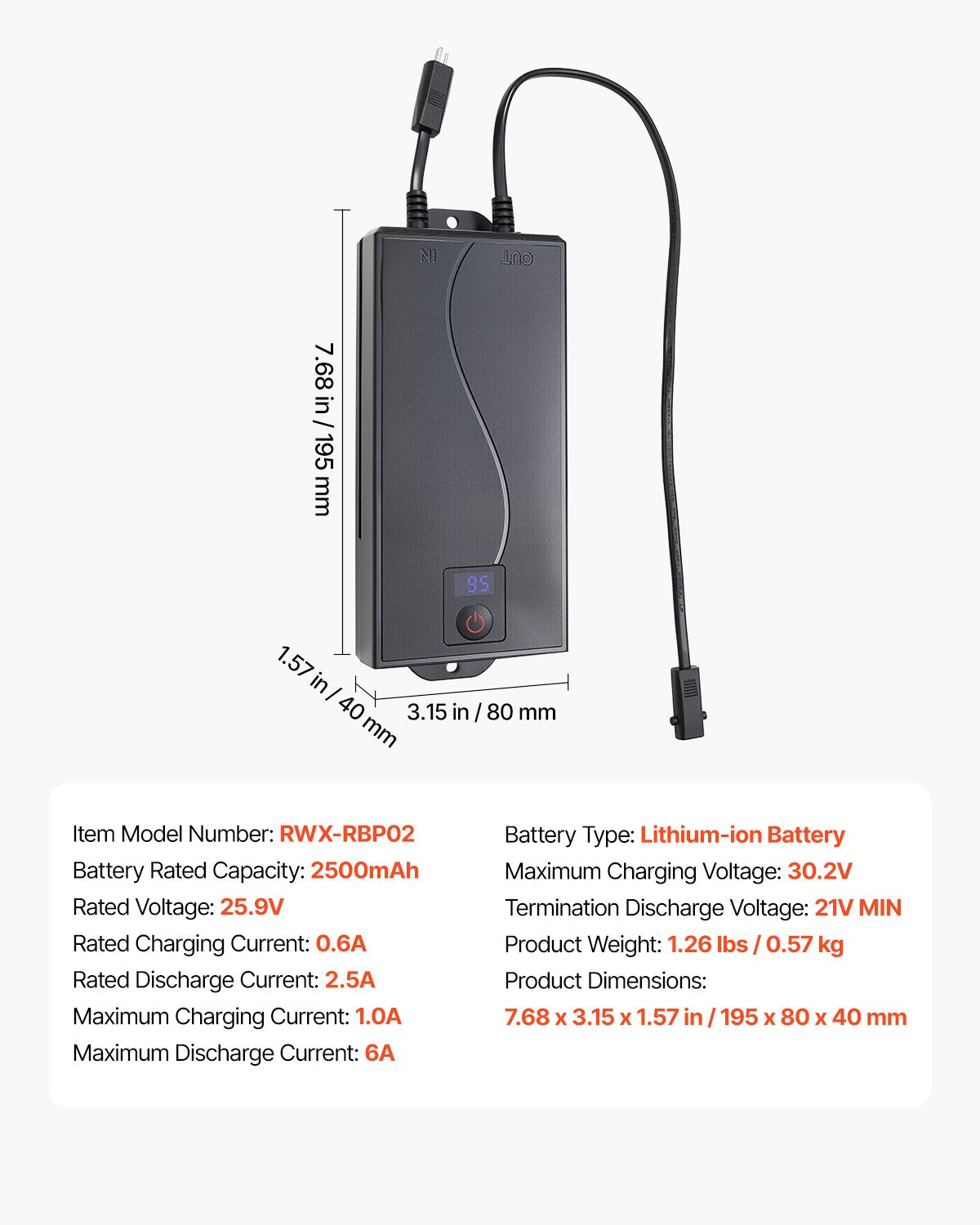 Battery Pack for Reclining Furniture, 2500 mAh Rechargeable Recliner Battery Pack, with Universal 2-Pin Connection and LED Display Screen, for Electric Recliner, Sofa, Couch, and Lift Chair