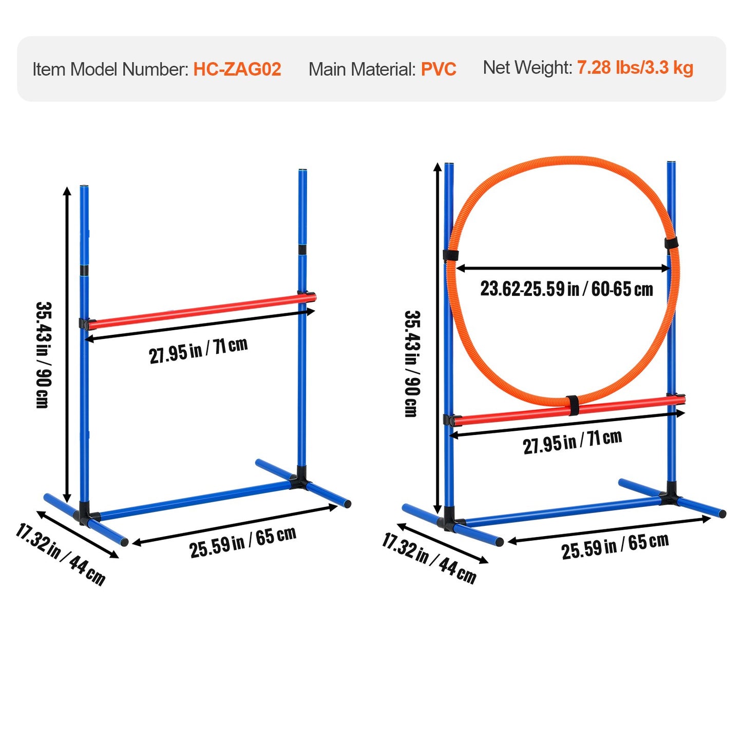 Dog Agility Training Equipment, 4 PCS Set - Adjustable High Hurdles and Jump Ring, Puppy Obstacle Course Jump Starter Kit with Poles Storage Bag for Backyard, Indoor, Outdoor