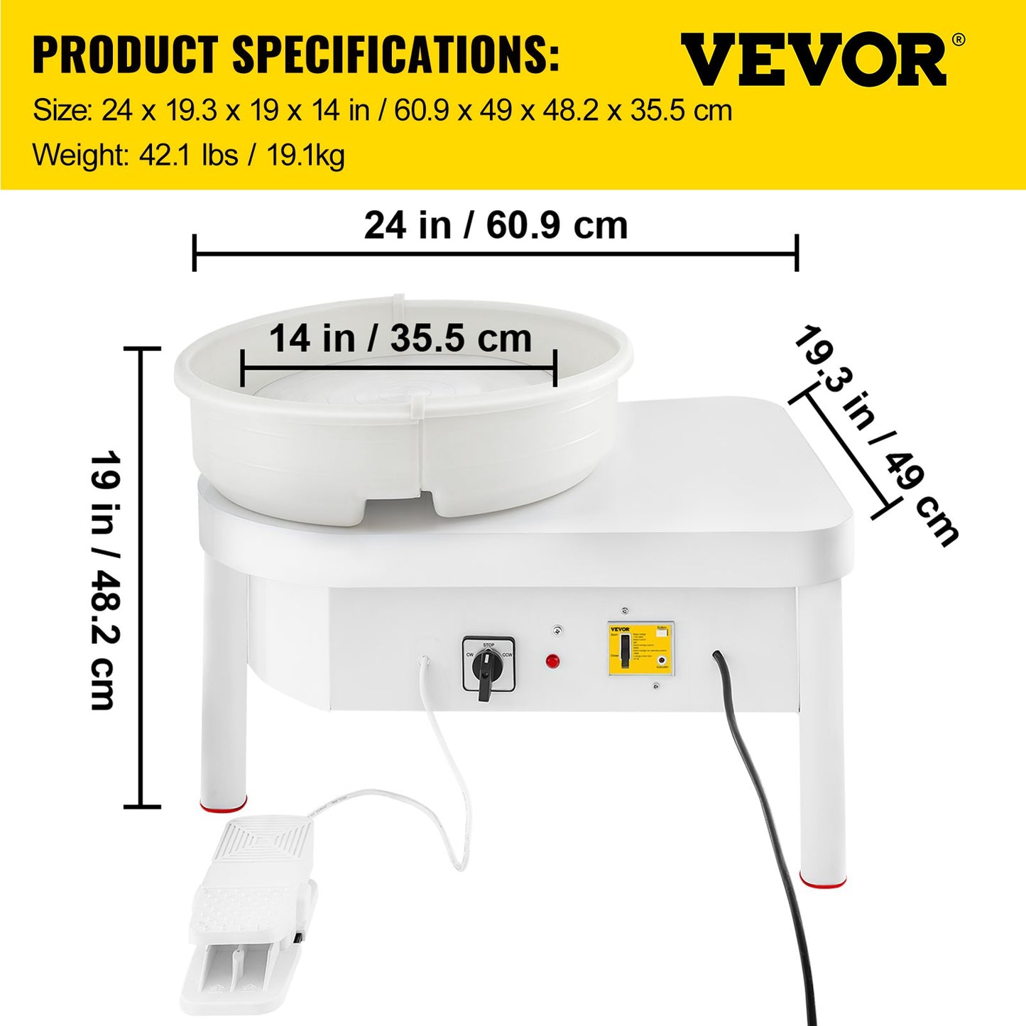 Pottery Wheel 36cm Pottery Forming Machine with Foot Pedal Pottery Wheel for Adults 450W Electric Pottery Wheel for DIY Clay Art Craft