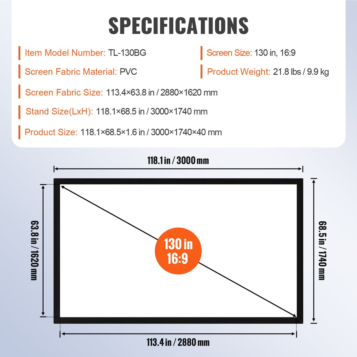 Big 130" Diagonal 16:9 HD Projector Screen Home Theater Outdoor Use