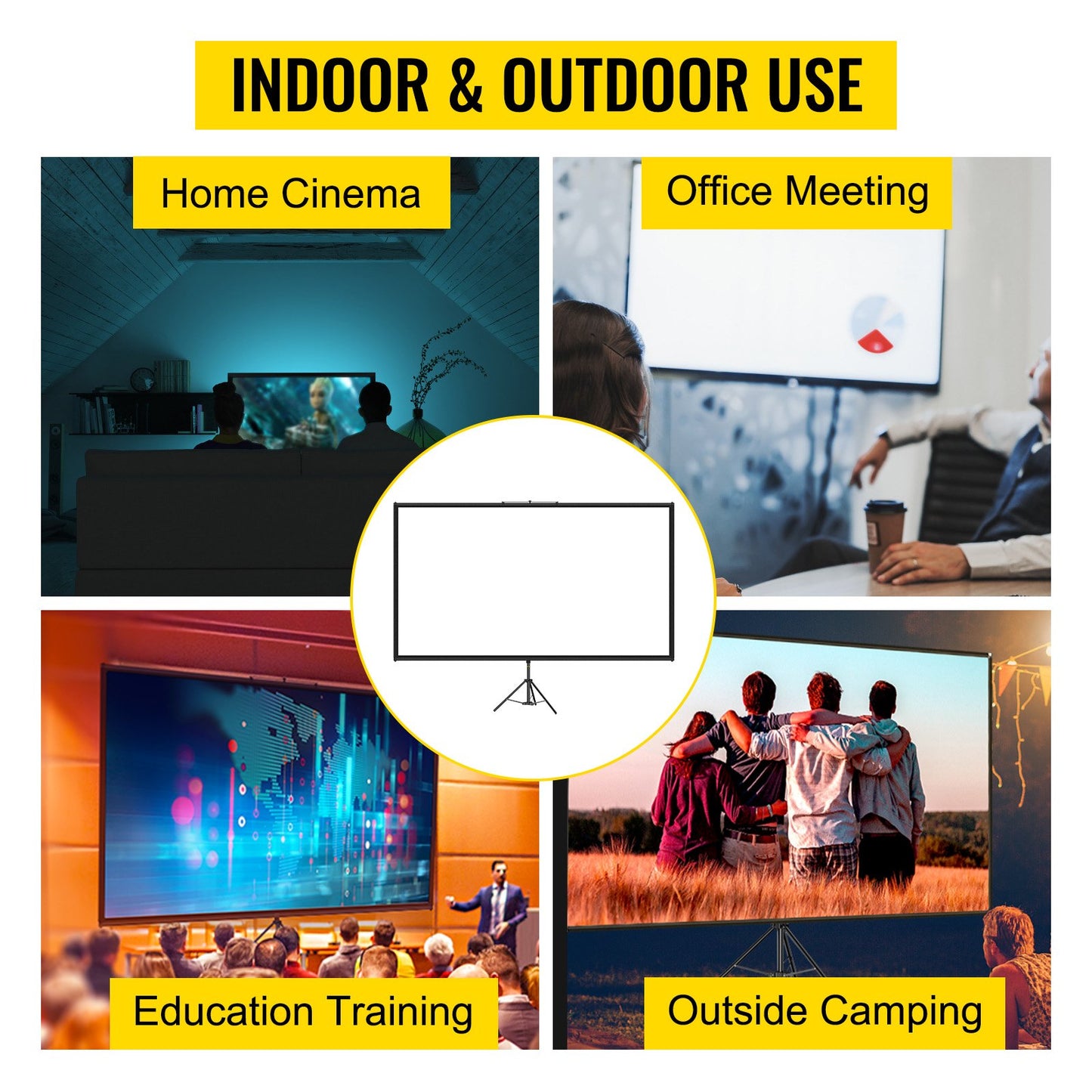 Tripod Projector Screen with Stand 70 inch 16:9 4K HD Projection Screen Stand Wrinkle-Free Height Adjustable Portable Screen for Projector Indoor & Outdoor for Movie, Home Cinema, Gaming, Office