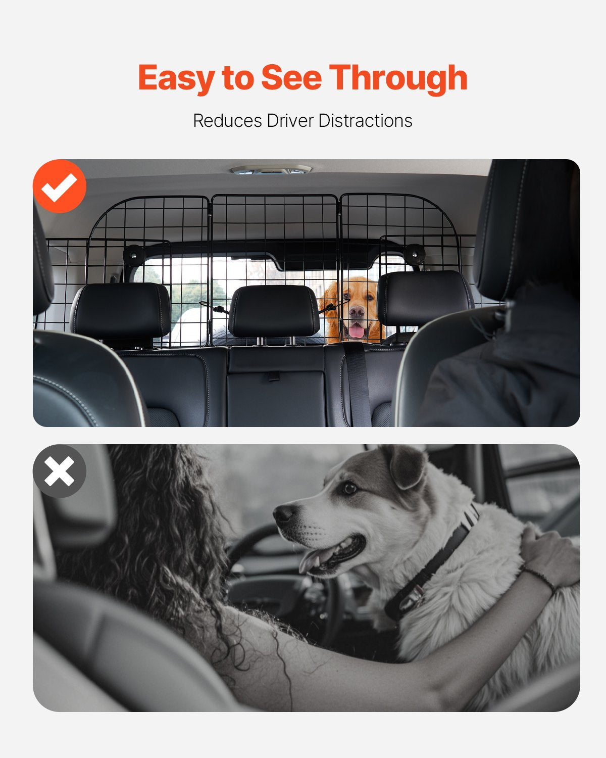 Dog Car Barrier, 38.5"-61.6" Adjustable Car Divider for Trunk Cargo Area, Universal-Fit Back Seat Heavy-Duty Wire Mesh Dogs Separator Guard Net, Vehicle Pet Barrier for Sedans, Trucks and SUVs