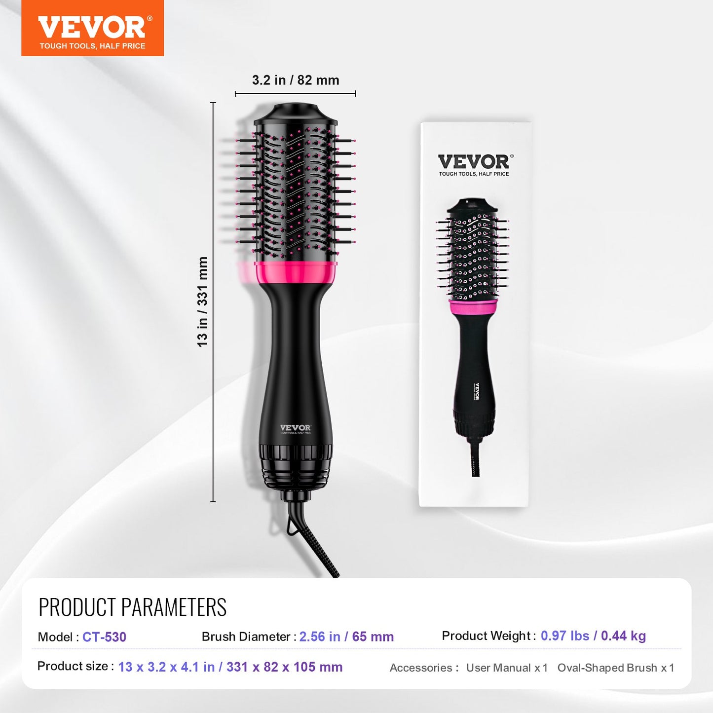 Hair Blow Dryer Brush, 4 in 1 Ionic Hair Dryer and Styler Volumizer with 2.56" Ceramic Coating Oval Barrel & 3 Heat Settings, Professional Hot Air Styling Brush for Straightening Drying Curling