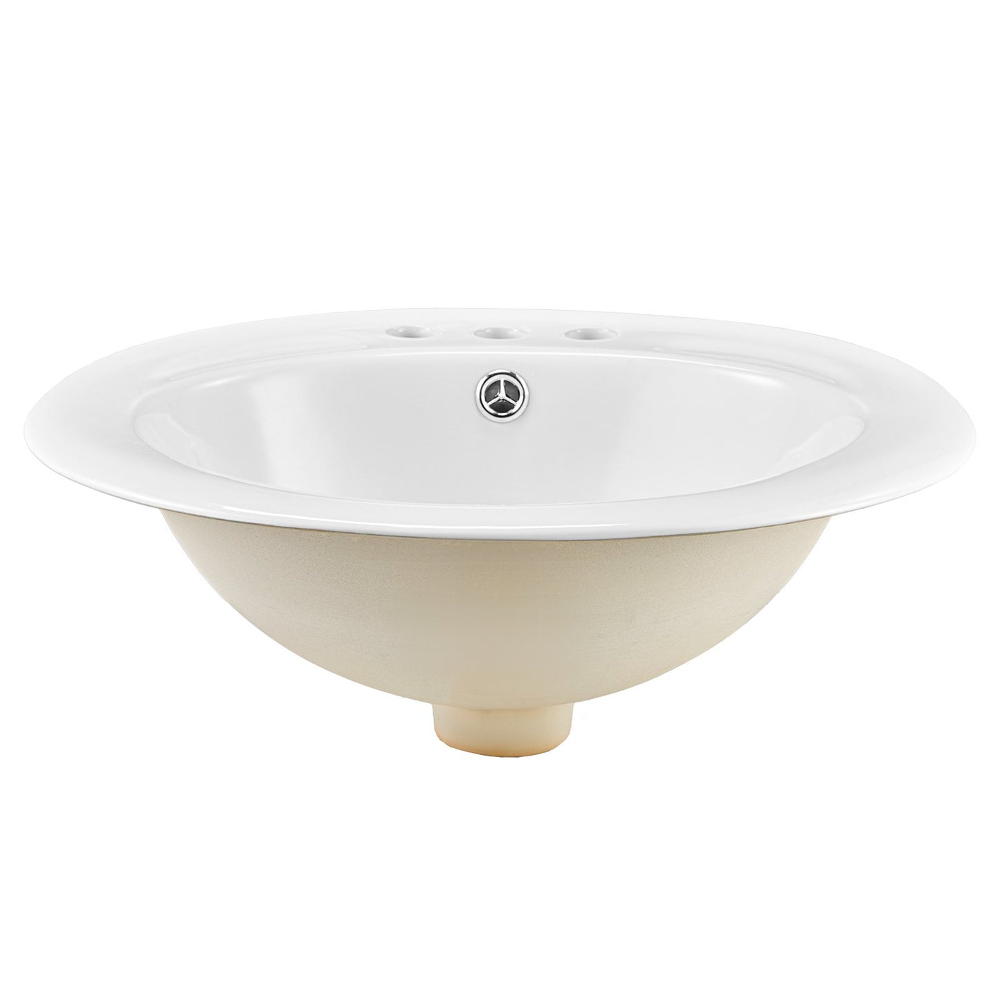 Semi Recessed Bathroom Sink, 19.09 x 16.73 Inch Oval White Ceramic Vessel Sink with Overflow Hole and 3 Faucet Holes, Drop in Modern Lavatory Vanity Bath Wash Bowl Basin, Ideal for Small Spaces
