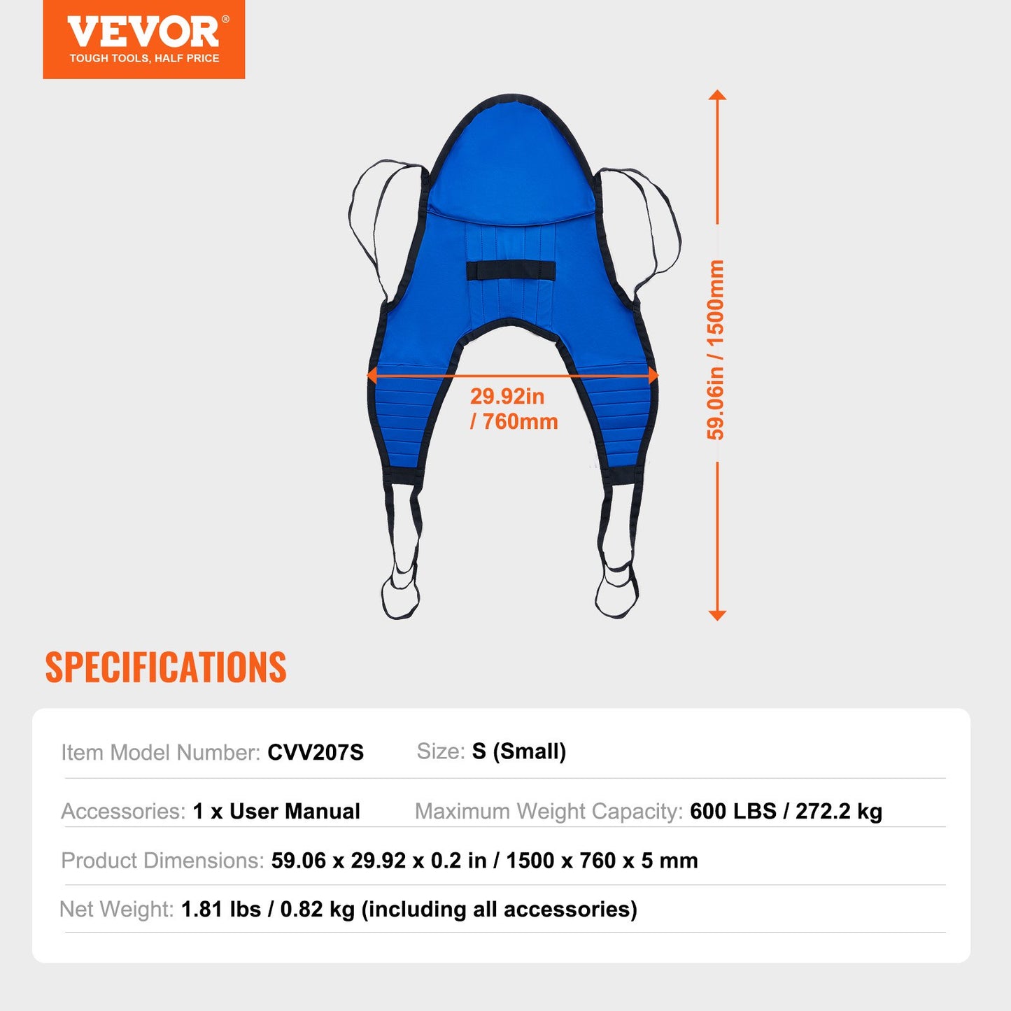 Patient Lift Sling with Head Support- Small Size, U Shape Divided Leg Transfer Sling for Bathing, Patient Lift Medical Sling for Elderly, Disabled, Bedridden, 600LBS