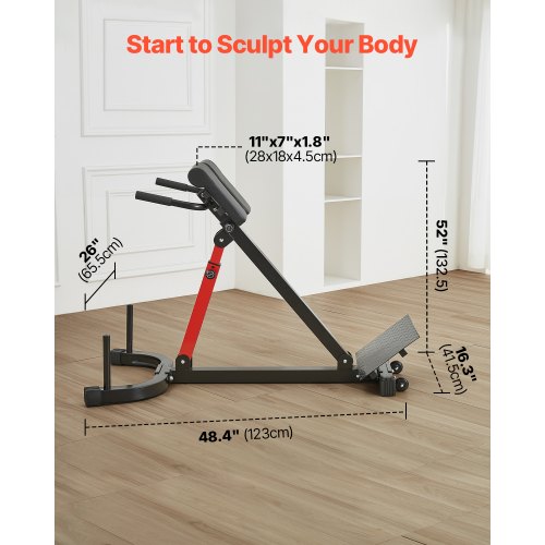 romersk stol hyperextensionsbänk, 145 kg justerbar förlängningsmaskin, multifunktionell träningsutrustning för sätesmuskler, hamstringsmuskler, ländrygg och magträning, fitnessviktbänk för hemmagym | EU