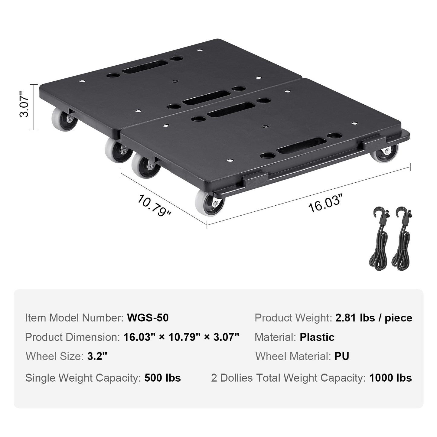 Furniture Dolly, 500 lbs Capacity Each Count, Furniture Mover with Wheels, Portable Moving Rollers 4 Wheels Heavy Duty, Small Flat Dolly Cart with Interlocking for Heavy Furniture, 2 Pack, Black