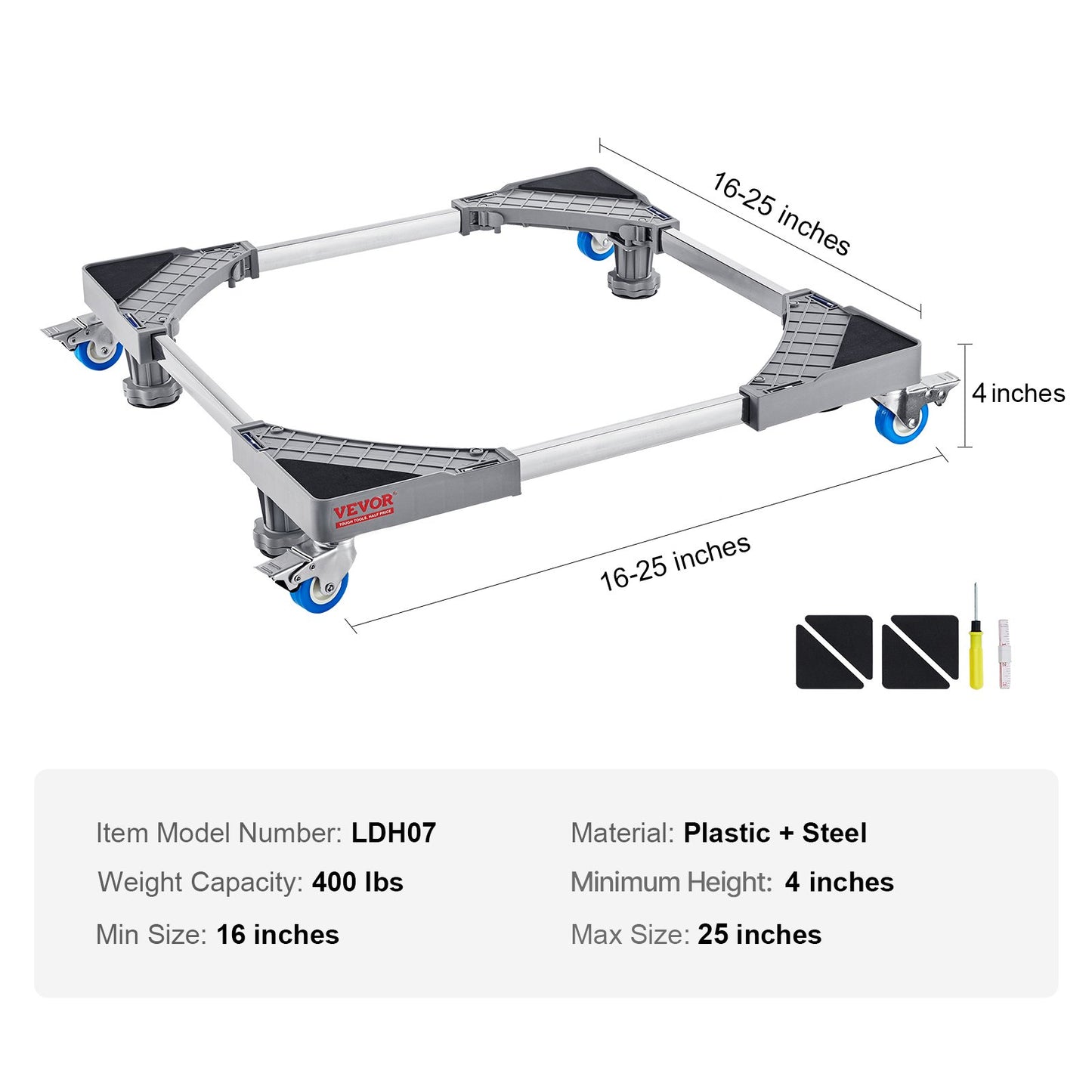 Mini Fridge Stand, 400 lbs Load, 4 Strong Feet, 4 Locking Swivel Wheels, Washer and Dryer Pedestal, Multi-Functional Adjustable Base for Washing Machine, and Refrigerator, Universal Mobile Base