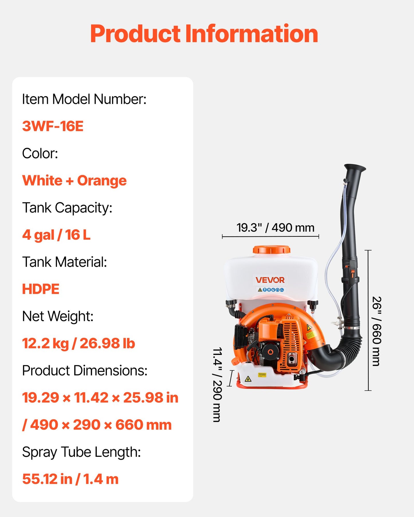 Backpack Fogger Sprayer, 63CC 3HP Engine, Gas Powered Fogger Sprayer with 4 Gallon Tank, Powder and Liquid Mister Duster System for Effective Fleas Ticks Critters Control, Gardening & Farming