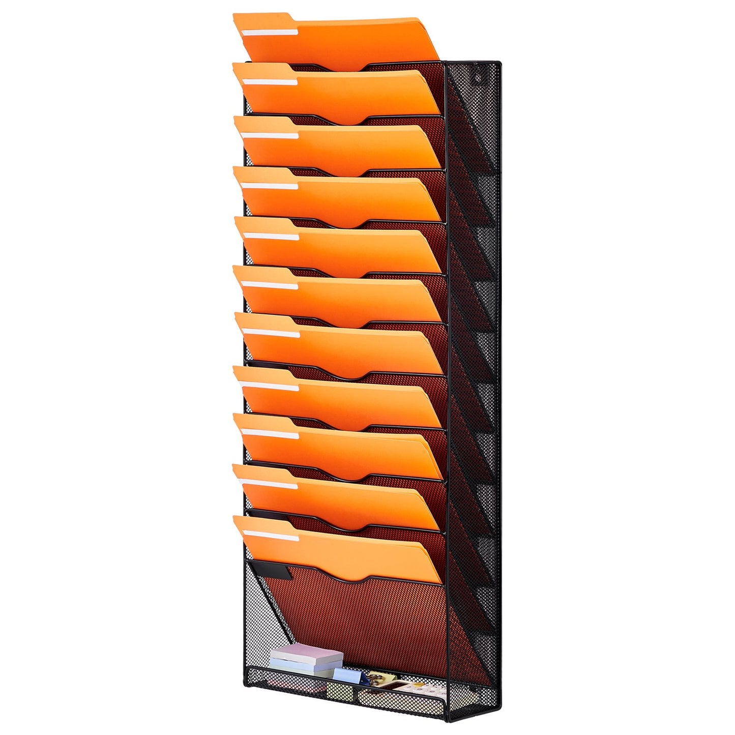 File Wall Rack, One-Piece 12 Pockets Mesh Wall File Holder, Wall Mounted Magazine Mail Paper & Document Storage Folder, Metal Wall File Organizer with Nametag Label, for Office Home & School