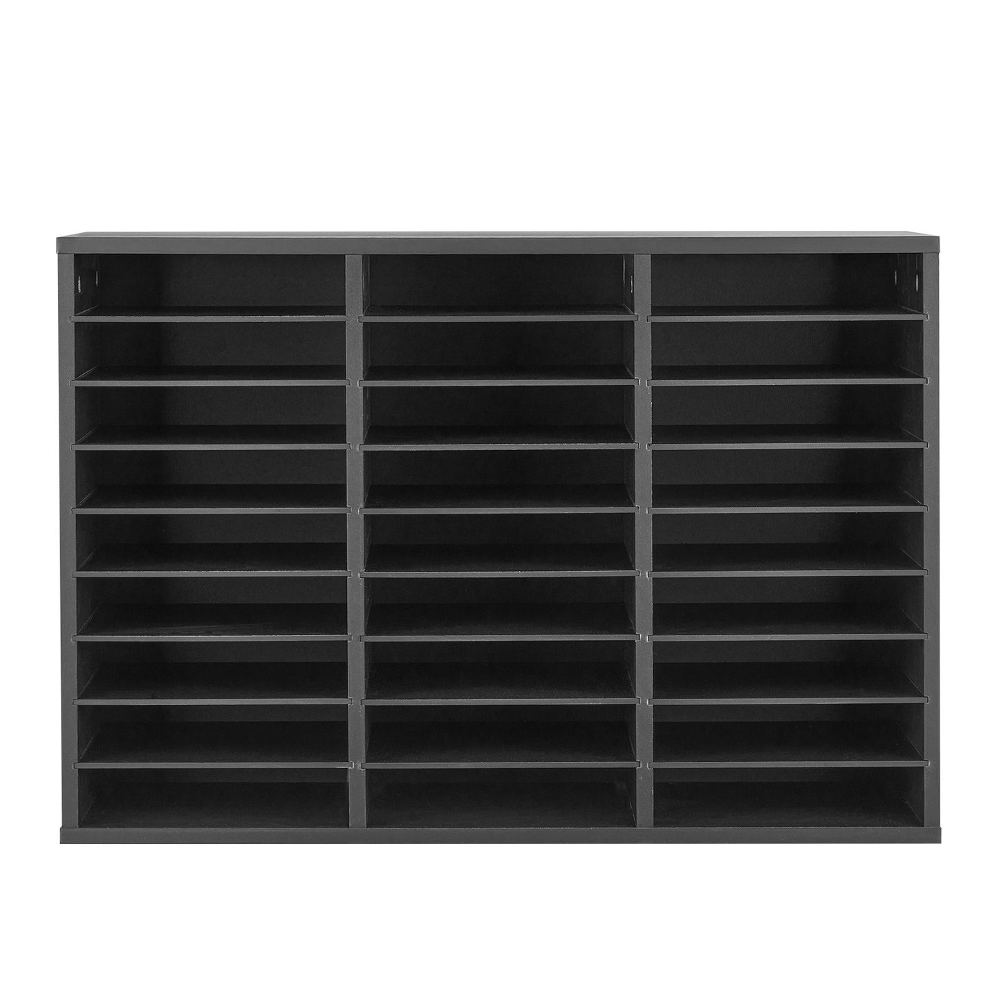 Literature Organizer, 27 Compartments Office Mailbox with Removable Shelves, Wooden Mailbox Sorter Particle Board Office Home Classroom Storage, File Sorter for Files, Documents, Papers, Black