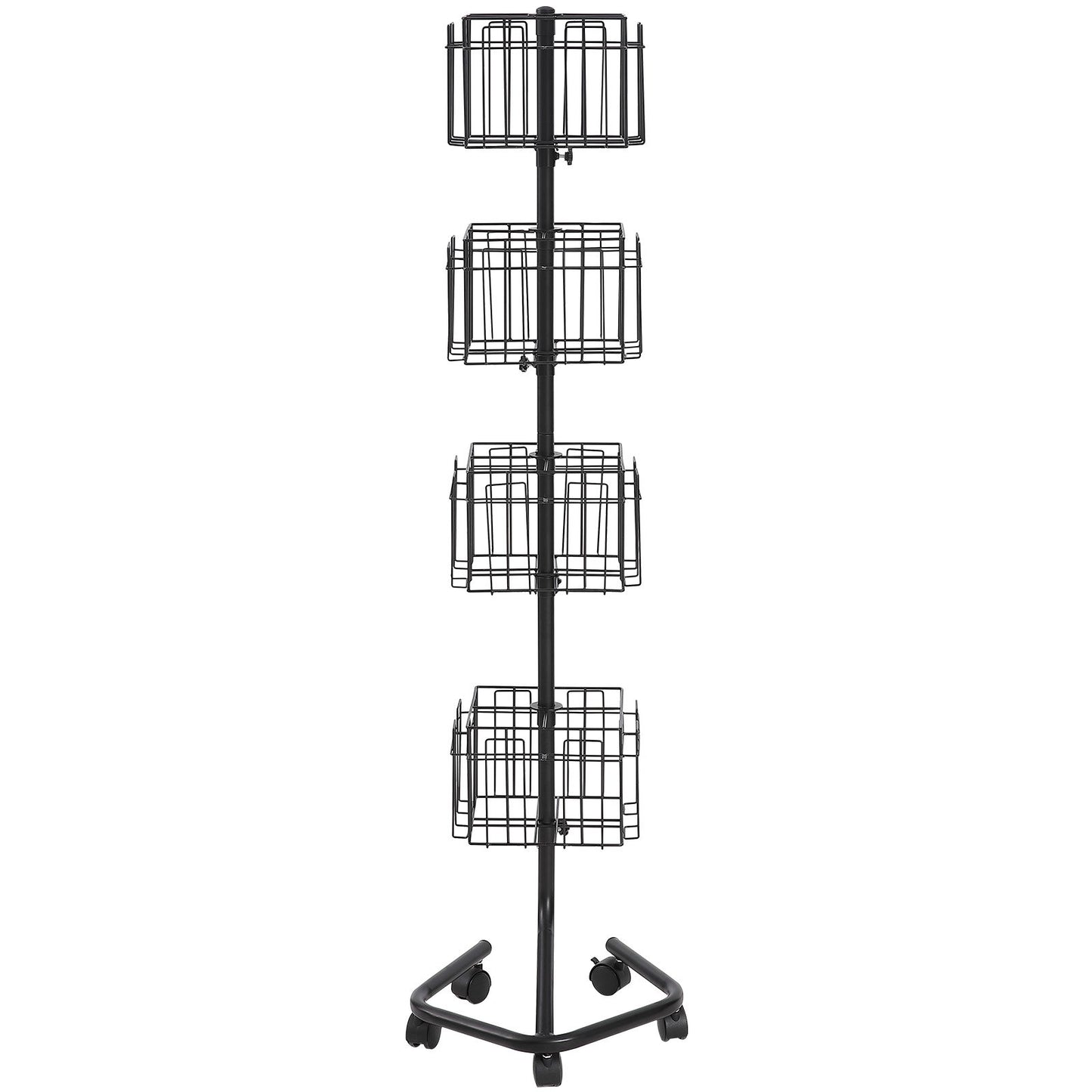 Brochure Display Rack, 4-Tier 32 Pockets Rotating Magazine Literature Display Stand for Postcards, 360° Spinning Greeting Cards Rack with 5 Wheels (2 Lockable) for Shop Exhibitions Office