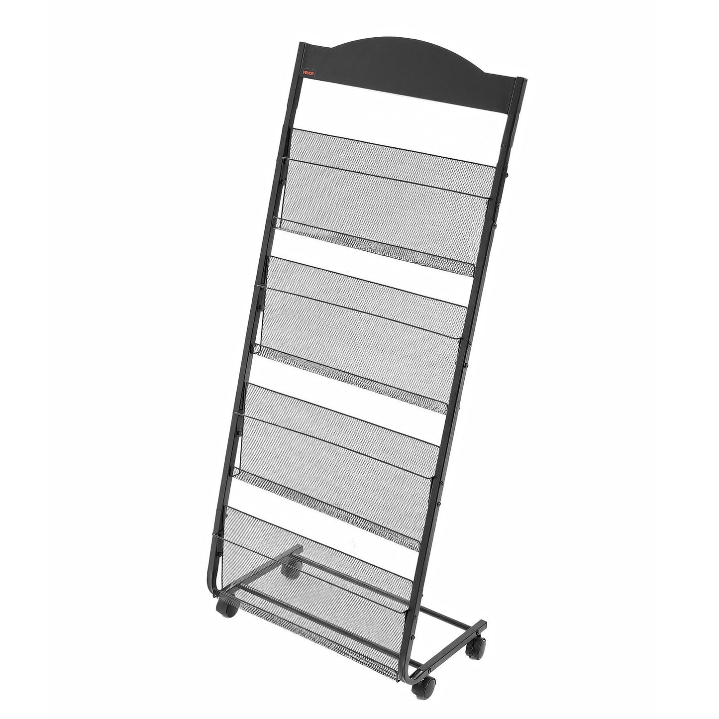 Brochure Display Rack, 4-Tier Magazine Literature Display Stand with Wheels, Movable Floor Standing Magazine Rack, Heavy Duty Newspaper Catalog Holders for Shop Exhibitions Office Craft Fairs