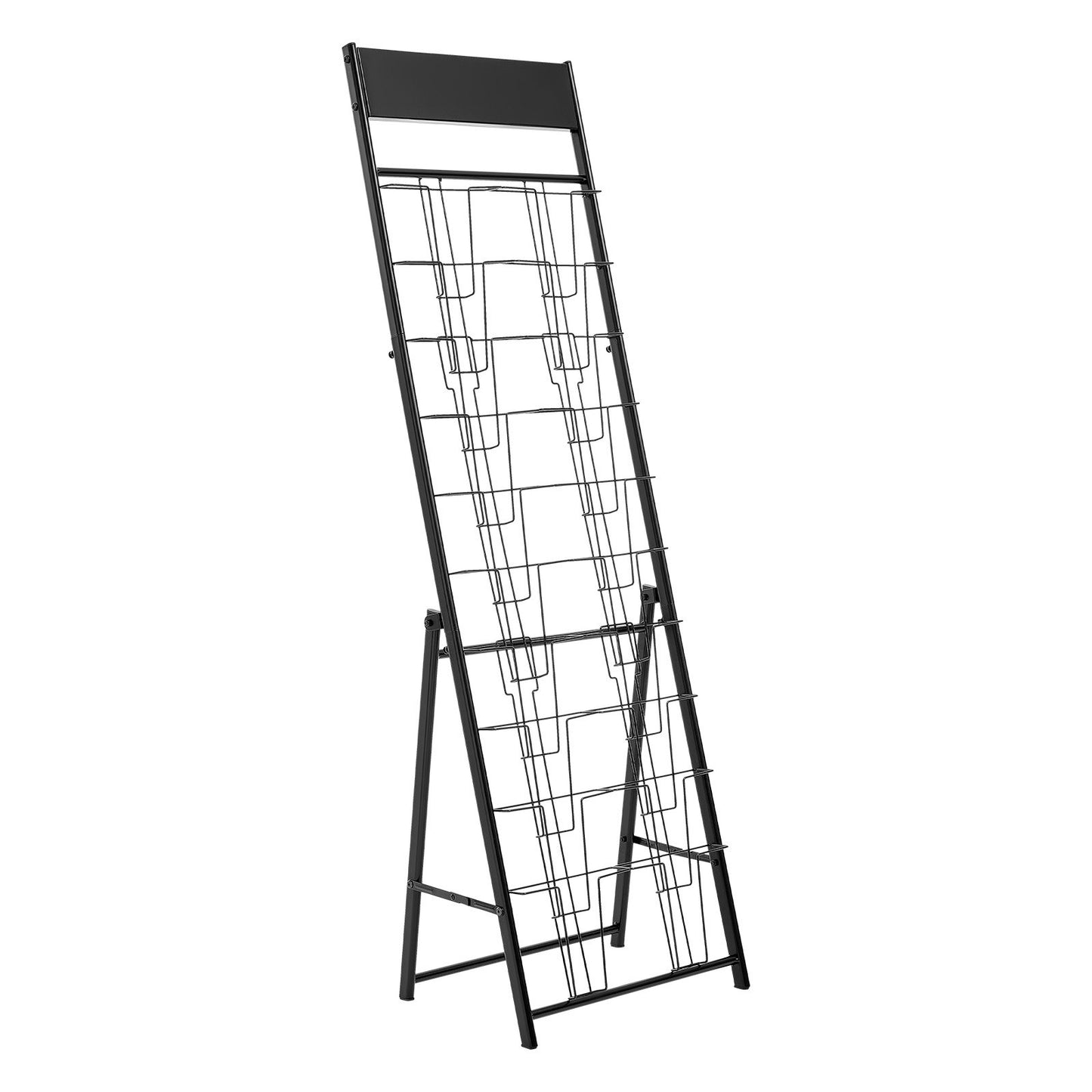 Brochure Display Rack, 20 Pockets Magazine Literature Display Stand, Portable Floor Standing Magazine Rack, Metal Newspaper Catalog Holders for Shop, Exhibitions, Office, Trade Show, Black