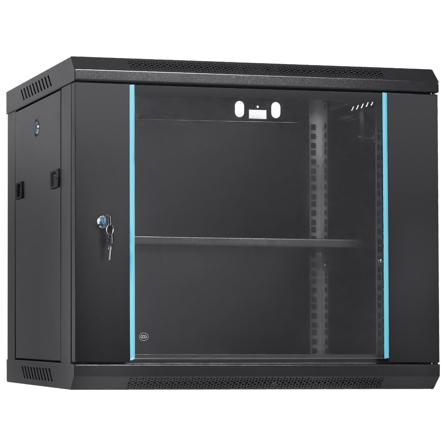 9U Wall Mount Network Server Cabinet, 15.5'' Depth, Server Rack Cabinet, 200 lbs Max. Floor Mounted Load Capacity, with Locking Glass Door Side Panels, for IT Equipment, A/V Devices