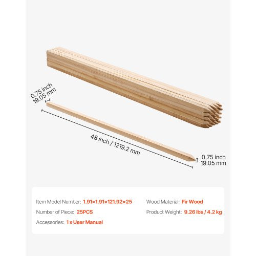 Trädgårdsstänger, 25 st 19,05×19,05×1219,2 mm Mätningsstänger, Trädgårdsmarkstång med vass spets, Stödstång för granplantor, Skyltstolpar för Staket, Gräsgränser | EU