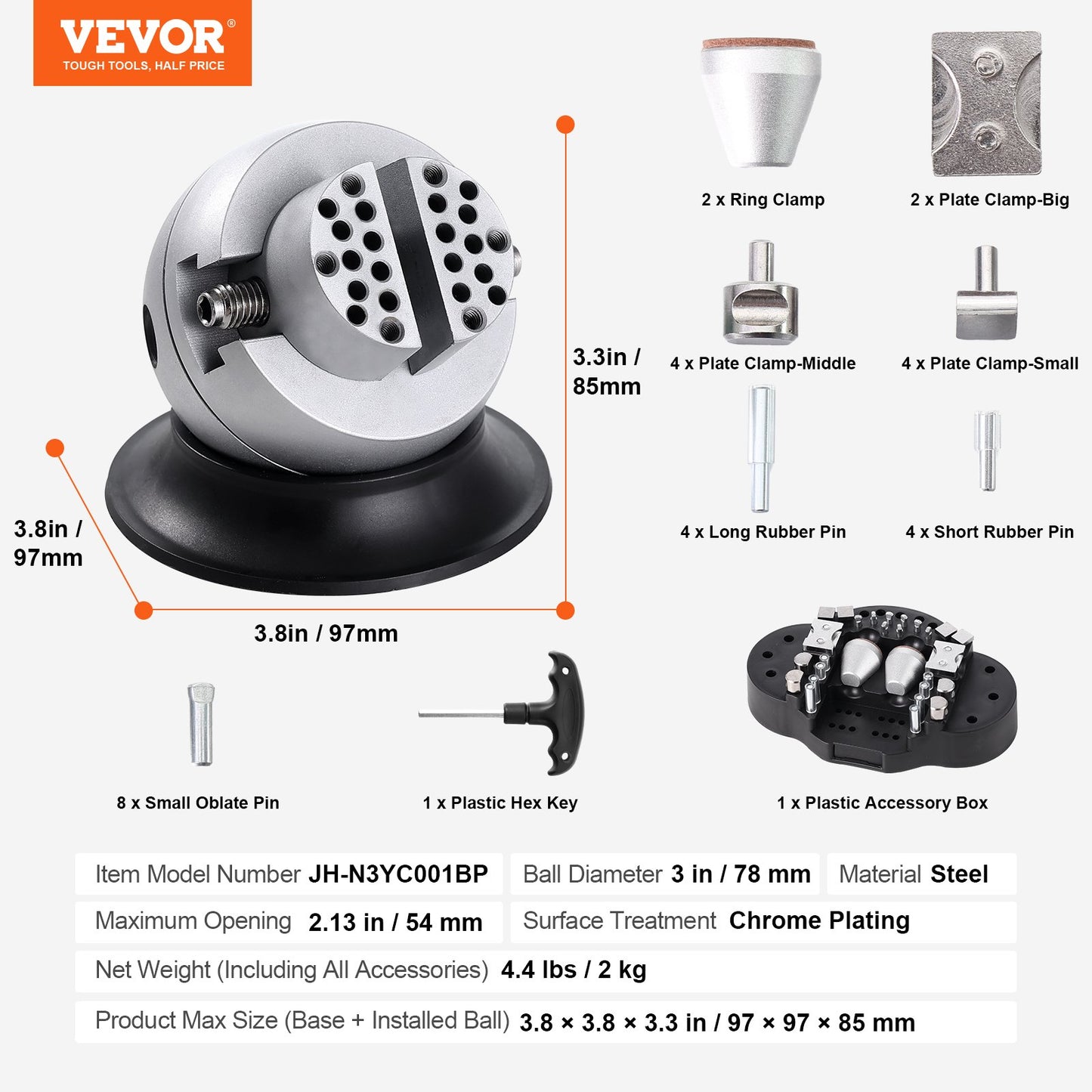 Ball Vise, 3" Engraving Setting Tool, 360° Rotation Engraving Block Vise, 30 PCS Attachment Jewelry Engraving Block Tools Standard Block for Gemstone Inlay and Small-Scale Engraving