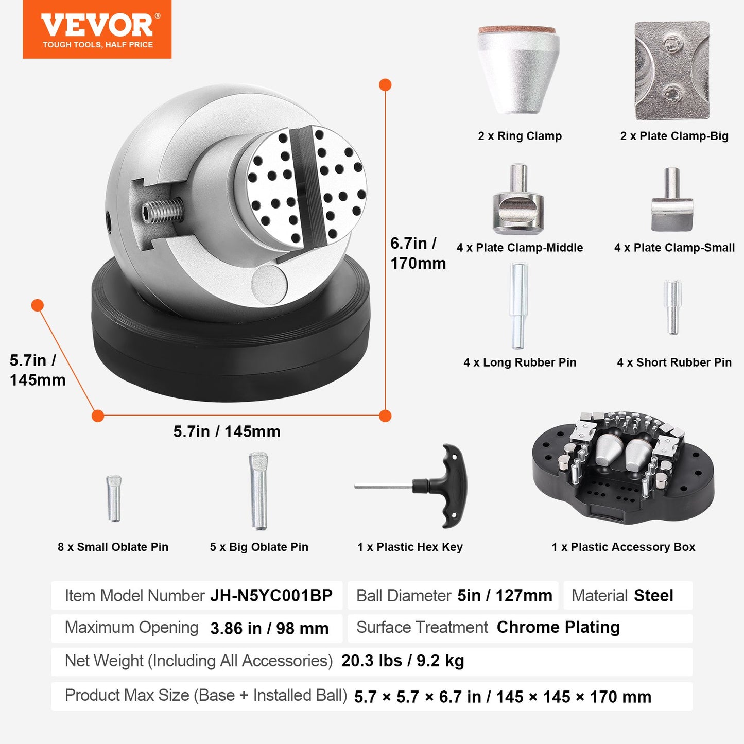 Ball Vise, 5" Engraving Setting Tool, 360° Rotation Engraving Block Vise, 35 PCS Attachment Jewelry Engraving Block Tools Standard Block for Gemstone Inlay and Small-Scale Engraving