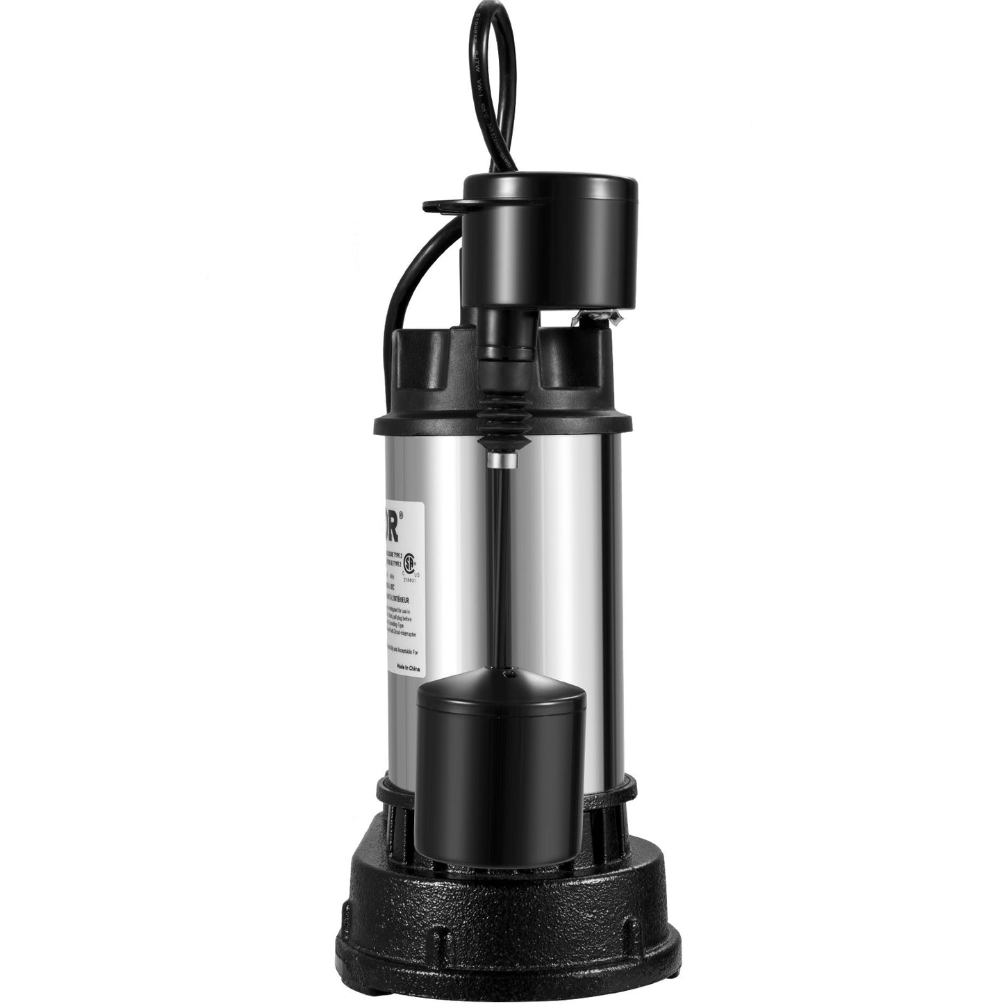 1.5 HP Submersible Cast Iron and Steel Sump Pump, 6000 GPH Submersible Water Pump with Integrated Vertical Float Switch, for Basement Water Basin and Flooding Area Tested to UL Standards