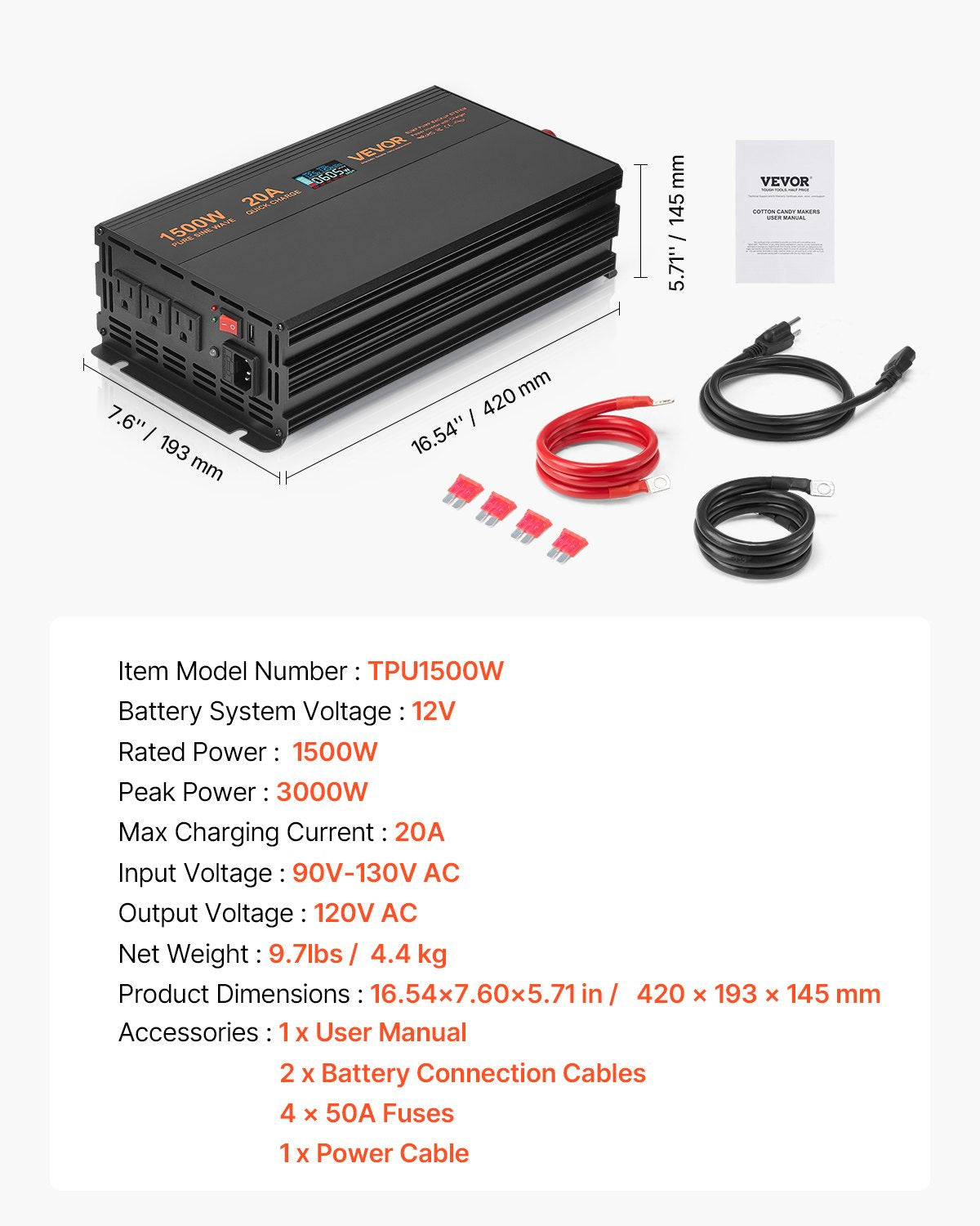 Sump Pump Battery Backup System, 1500W, Auto Switches to Battery Inverter for Continuous Sump Pump Operation, Pure Sine Wave, LCD Display, for Basement Protection Emergency and Power Outage