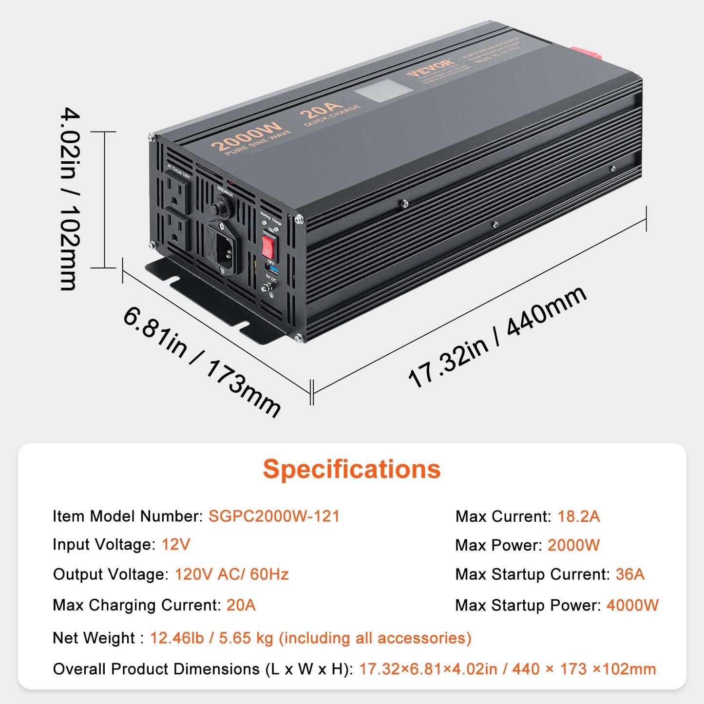 2000W Sump Pump Battery Backup System, LCD Display, Auto Switches to Battery Inverter Power for Continuous Sump Pump Operation, Sump Pump Battery Backup Inverter for Emergency and Power Outage