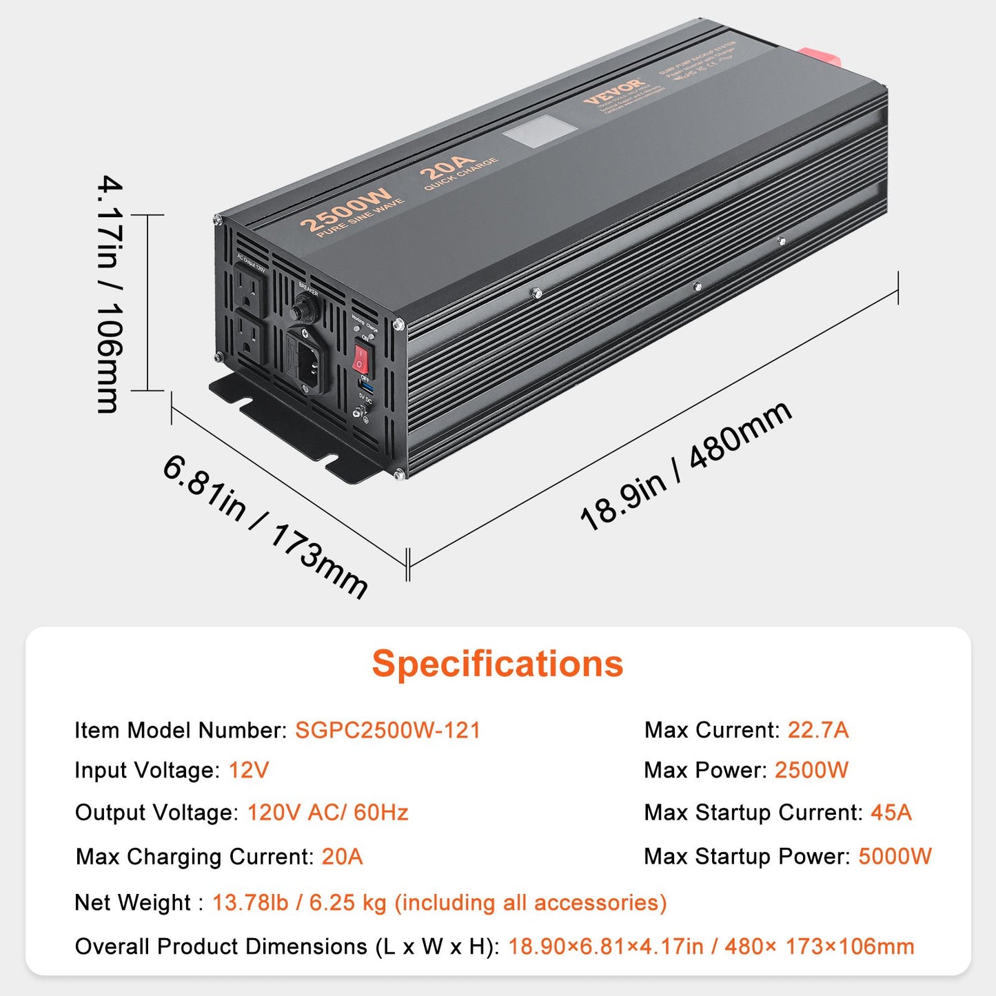 2500W Sump Pump Battery Backup System, LCD Display, Auto Switches to Battery Inverter Power for Continuous Sump Pump Operation, Sump Pump Battery Backup Inverter for Emergency and Power Outage