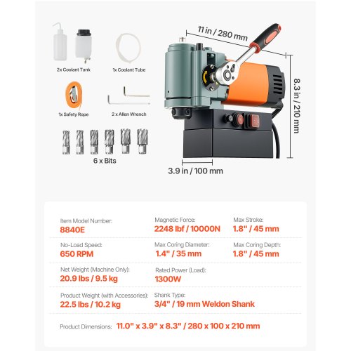 Flache Magnetbohrmaschine Bauchbohrmaschine 1300 W 35 mm Bohrdurchmesser | EU