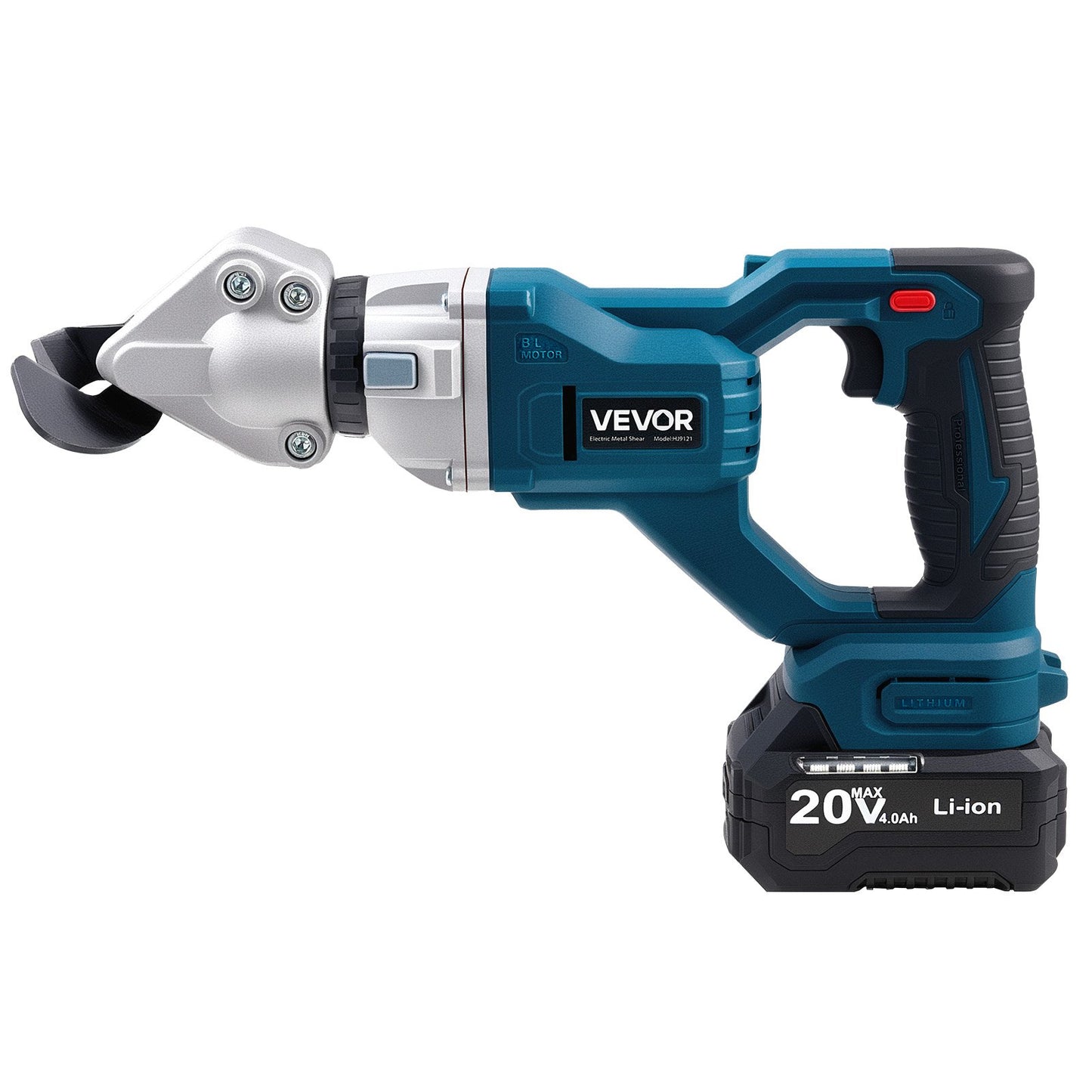 Metal Shear, Cordless Sheet Metal Cutter with 360-Degree Pivoting Head, Double Blades, 110VAC 20VDC, Cuts 18 GA Galvanized Steel, 20 GA Stainless Steel, Aluminum, Plastic, Cardboard, 2800SPM