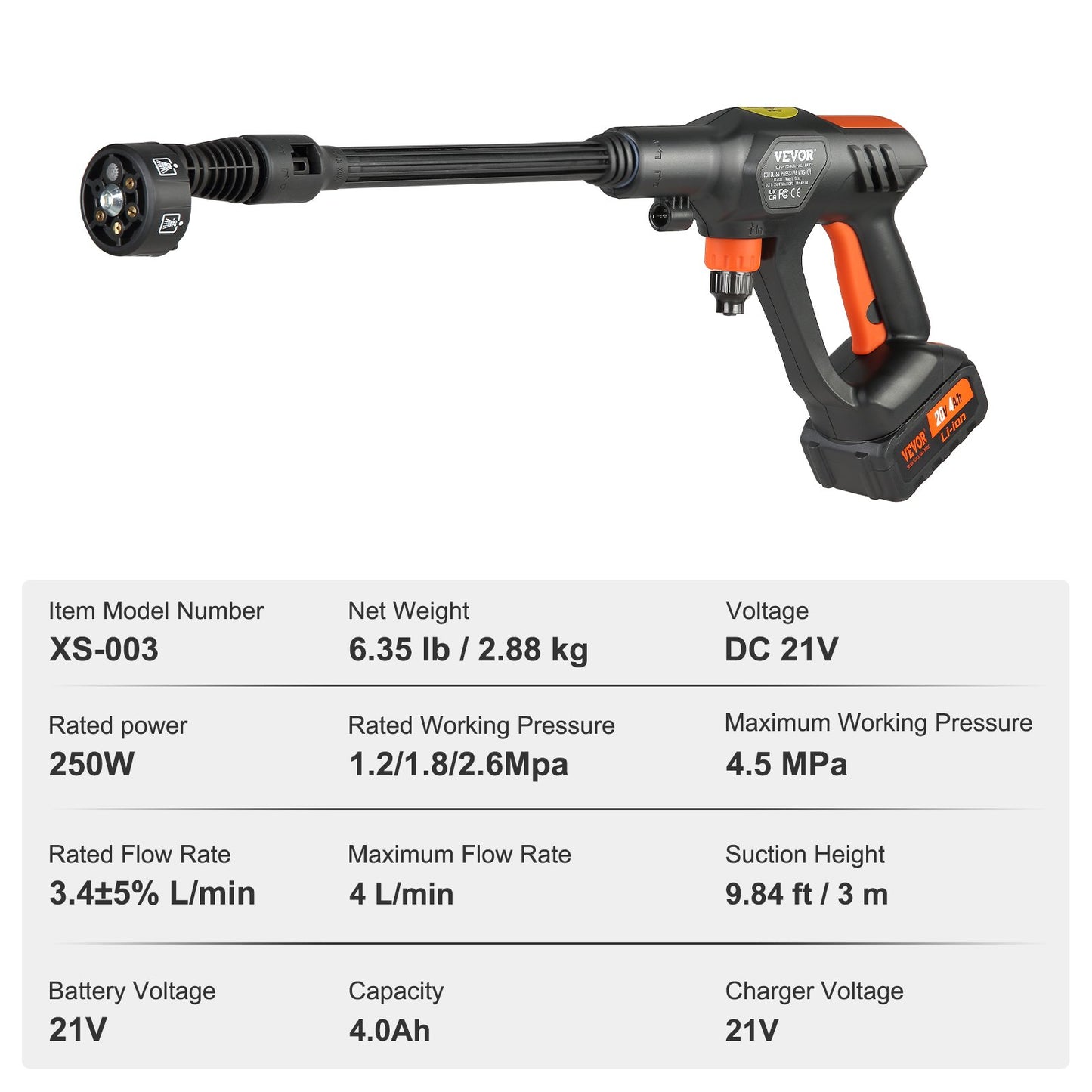 Cordless Pressure Washer, 652-PSI 1.1 GPM Portable Power Cleaner, Handheld High-Pressure Car Washer Gun with 4.0Ah Battery, Charger, 6-in-1 Nozzle, for Home/Floor Cleaning & Watering