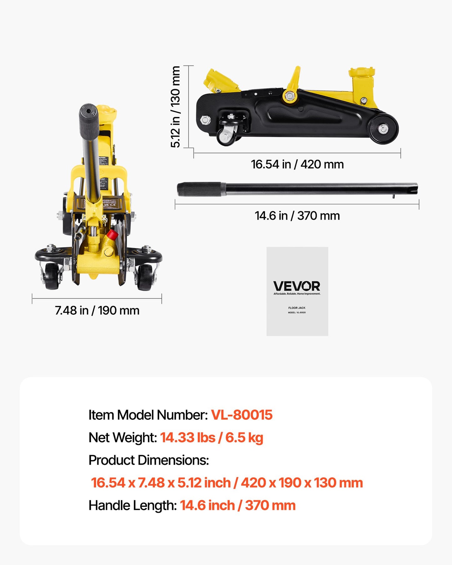 Low Profile Floor Jack, 1.5 Ton (3300 lbs) Capacity, Steel Racing Floor Jack with Single Piston Quick Lift Pump, Hydraulic Trolley Car Lift for Sports Cars, Sedans, Lifting Range 5.1-12.2 Inches