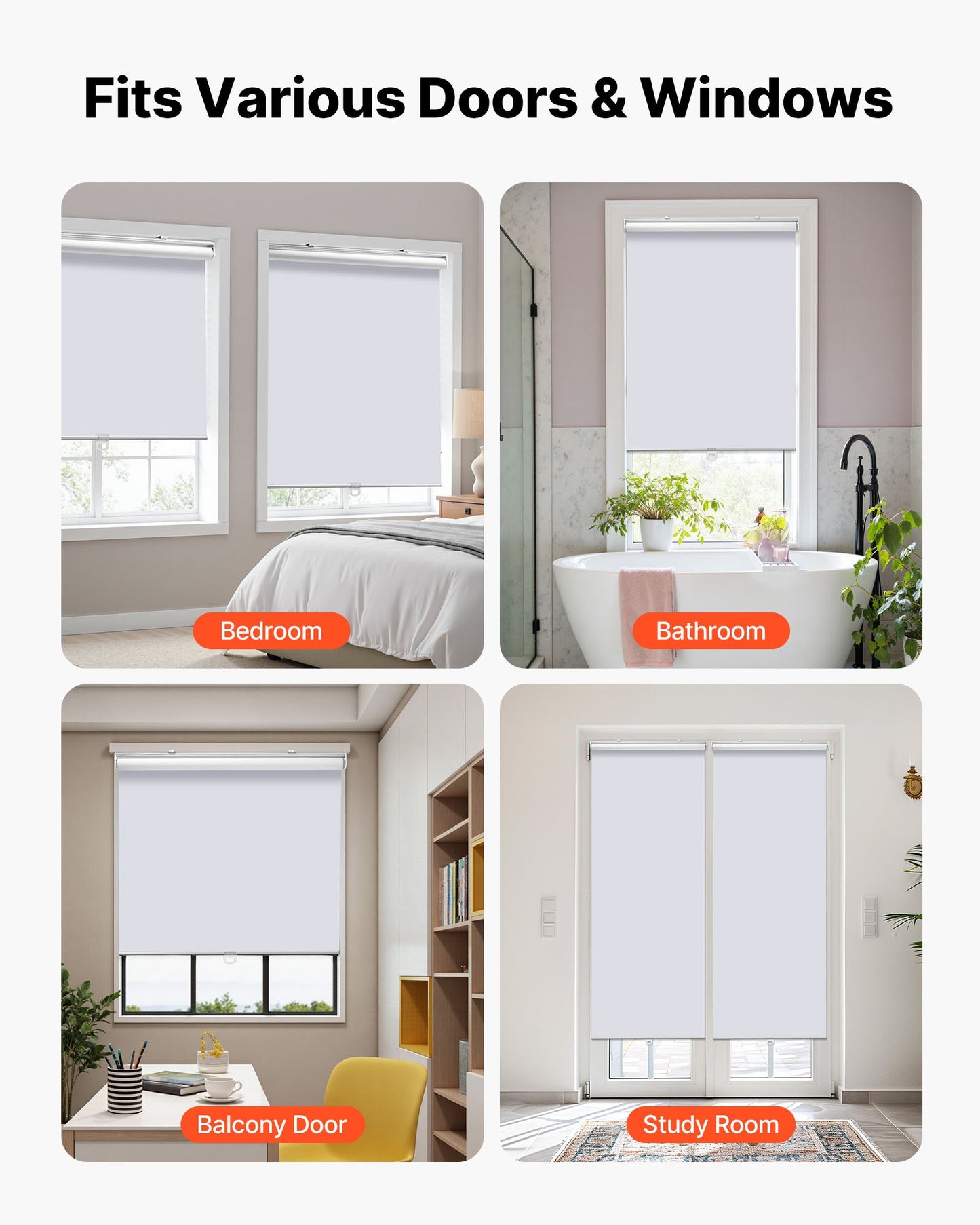 Cordless Roller Shades, 34 x 72 in, Pull Down Blackout Blinds for Windows Room Darkening, Thermal Insulated, Easy to Install, Blackout Roller Shades for Bedroom, Bathroom, Home, Office, White