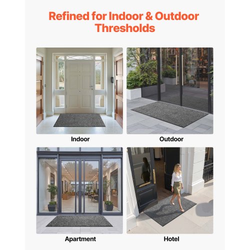 ytterdörrsmatta, 1524 x 914 mm kommersiell golvmatta för inomhus och utomhus, industriell entrématta med PVC-baksida, kraftig tvättbar entrématta för hall, kök, balkong, garage, grå | EU