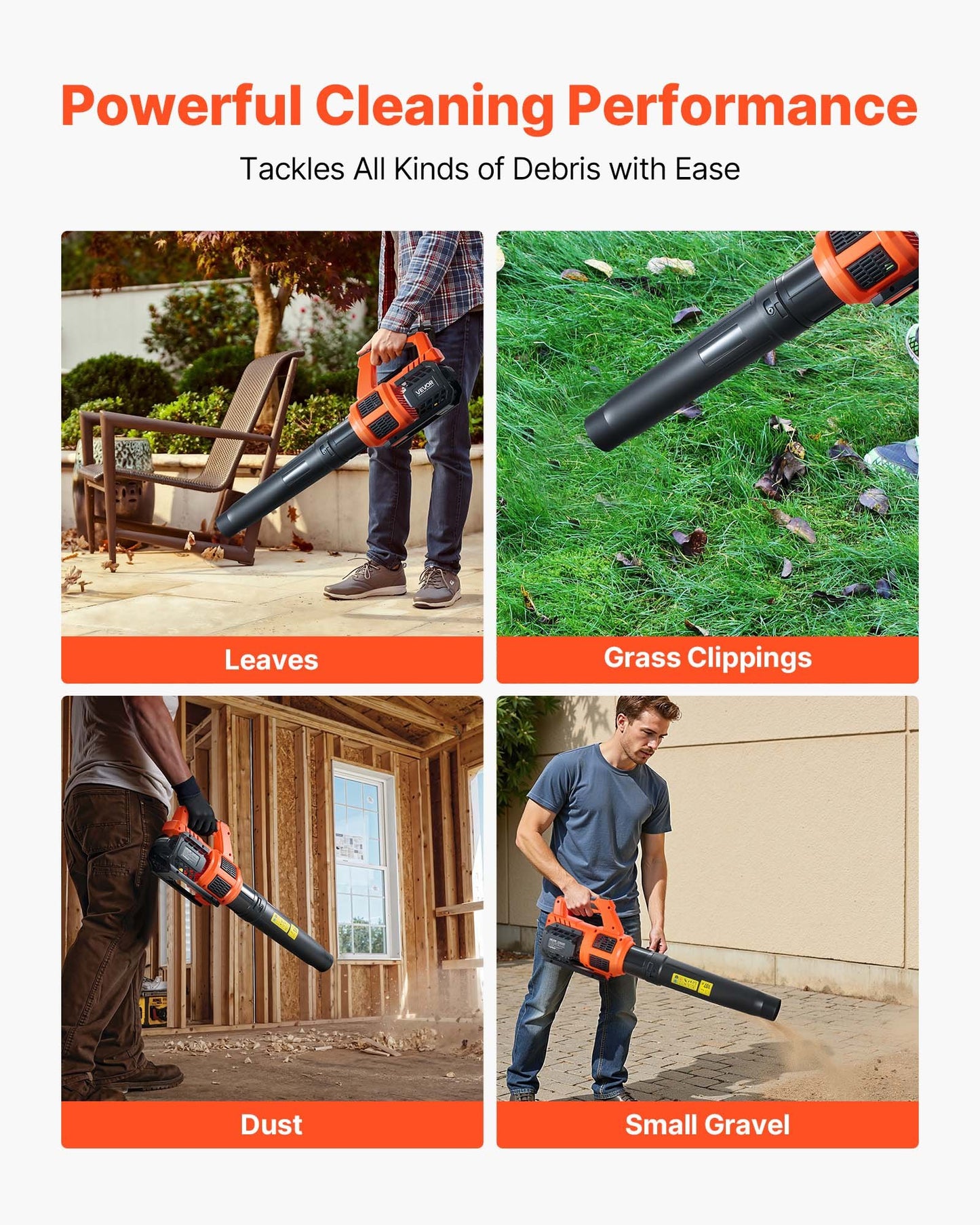 Cordless Leaf Blower, 20V Powerful Electric Leaf Blower with 2.0Ah Battery, Fast Charging & Quiet Operation, 2 Speed Control, 450 CFM/110 MPH Lightweight Powered Blowers for Leaves Lawn Care