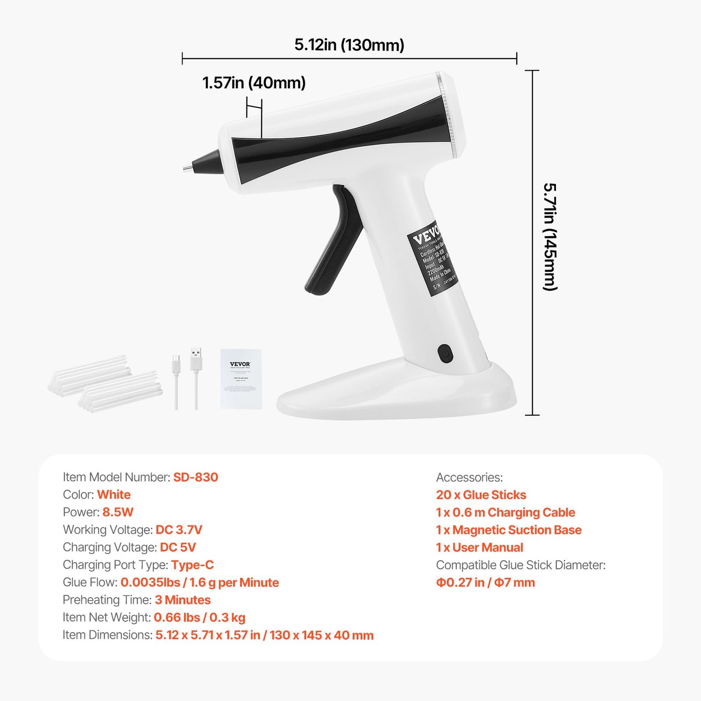 Hot Glue Gun, Rechargeable Cordless Glue Gun, Mini Wireless Hot Glue Gun Kit with 2200mAh Battery, 20 Pcs Glue Sticks, Fast Preheating & High Temp, for Crafts, Arts, DIY, Quick Home Repairs
