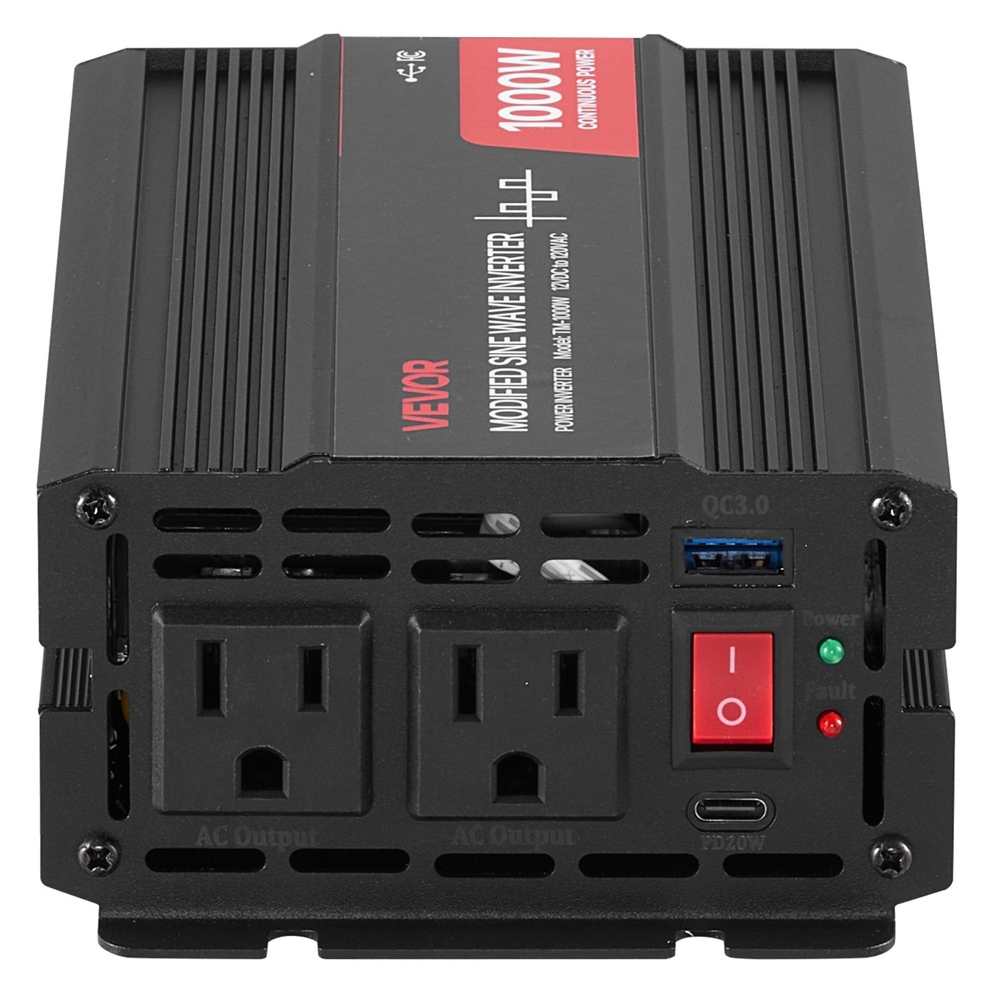 1000W Power Inverter, 12V DC to 120V AC Modified Sine Wave Inverter, Car Charger Converter with USB & Type-C Port, 2 AC Outlets, LED Indicator Light, Ideal for RV, Truck Outdoor Camping
