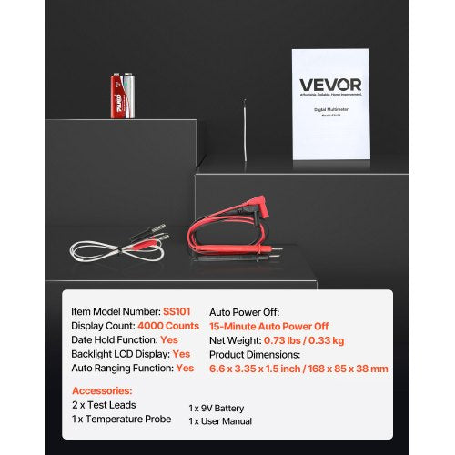digital multimeter, 4000-siffrors TRMS DC/AC voltmeter strömtester, multimeter med automatiskt område för ström, spänning, resistans, kapacitans, temperatur, dioder, kontinuitet, arbetscykelmätningar | EU